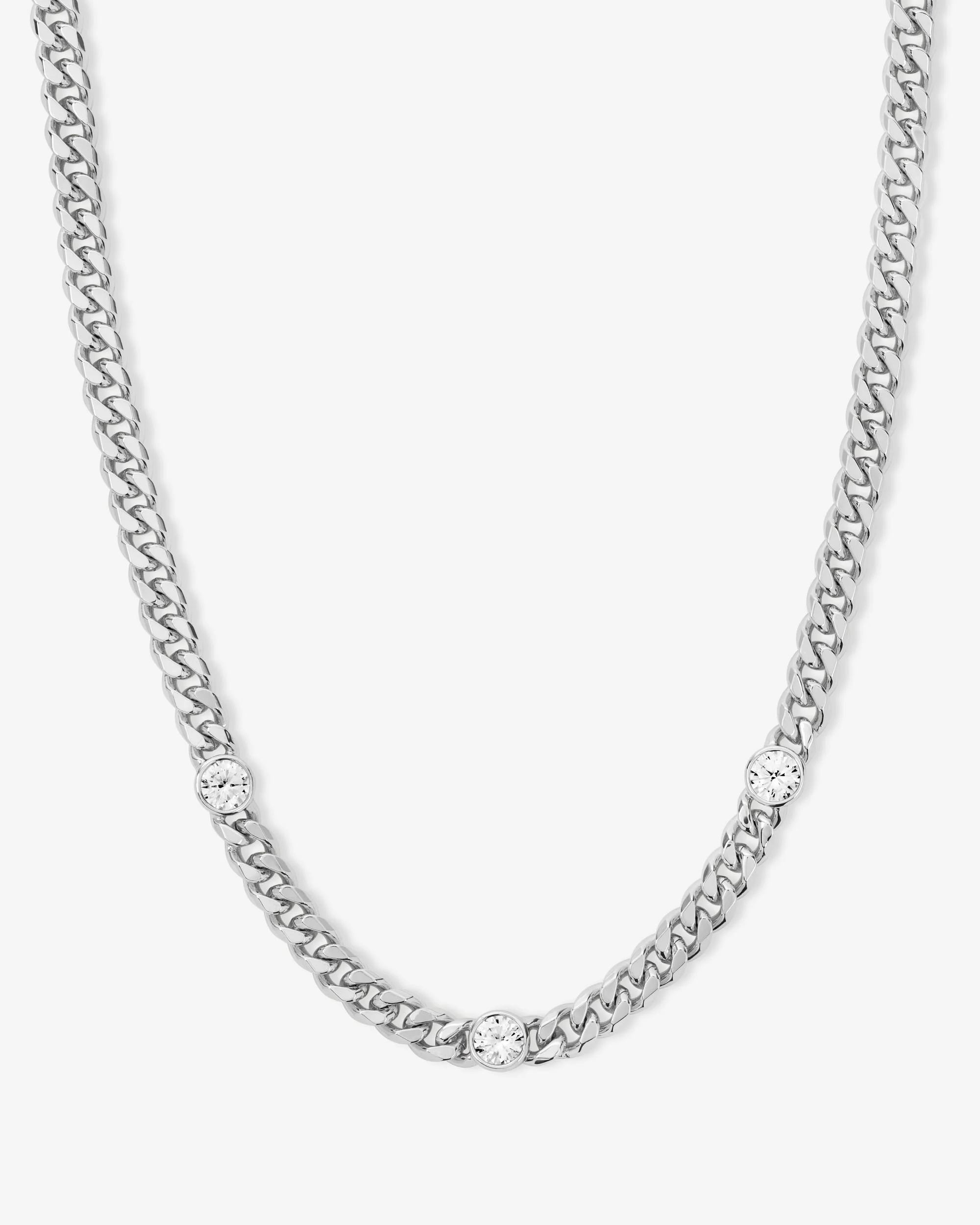 Julian Triple Diamond Necklace 6.8mm - Silver|White Diamondettes