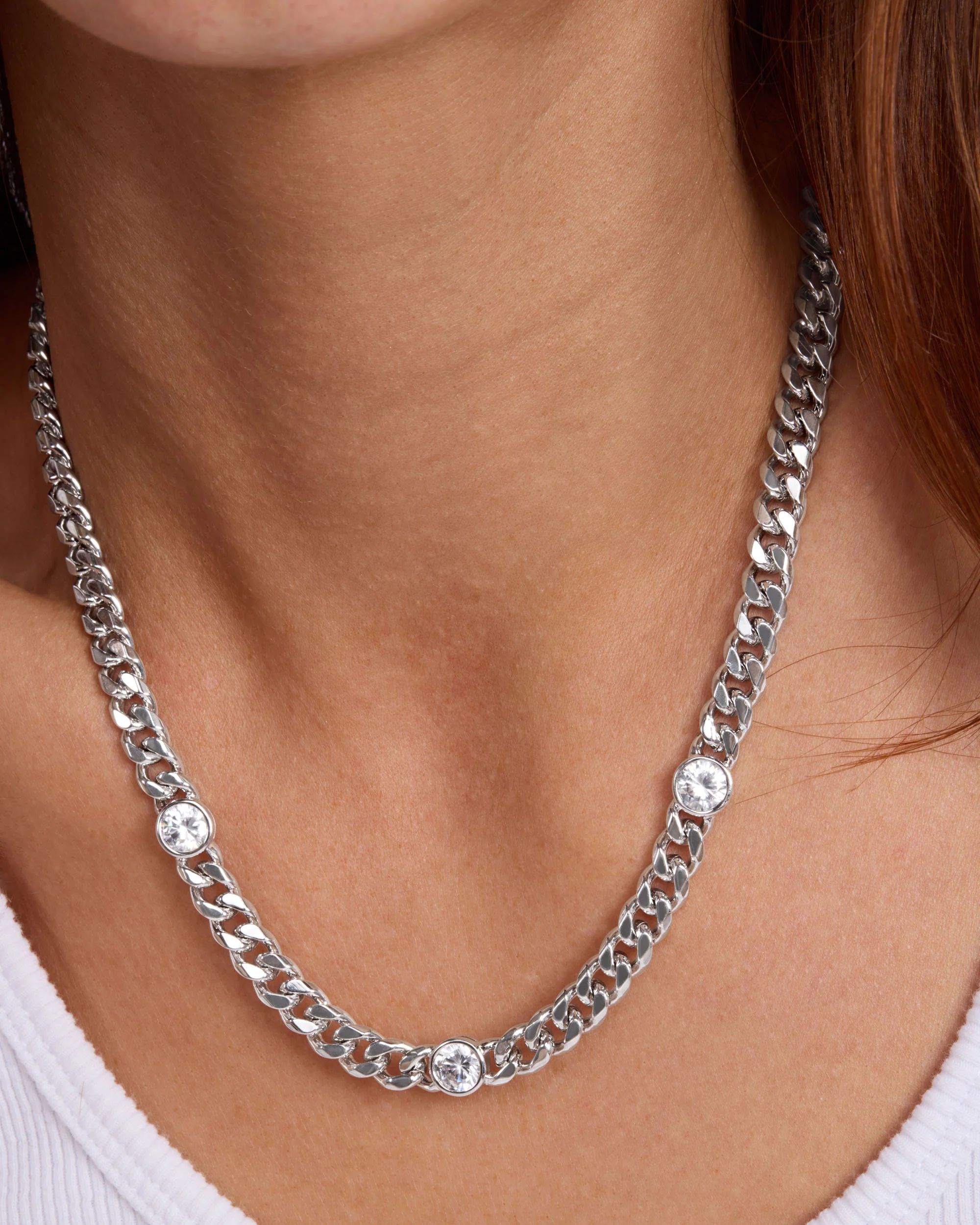 Julian Triple Diamond Necklace 6.8mm - Silver|White Diamondettes - Image 3