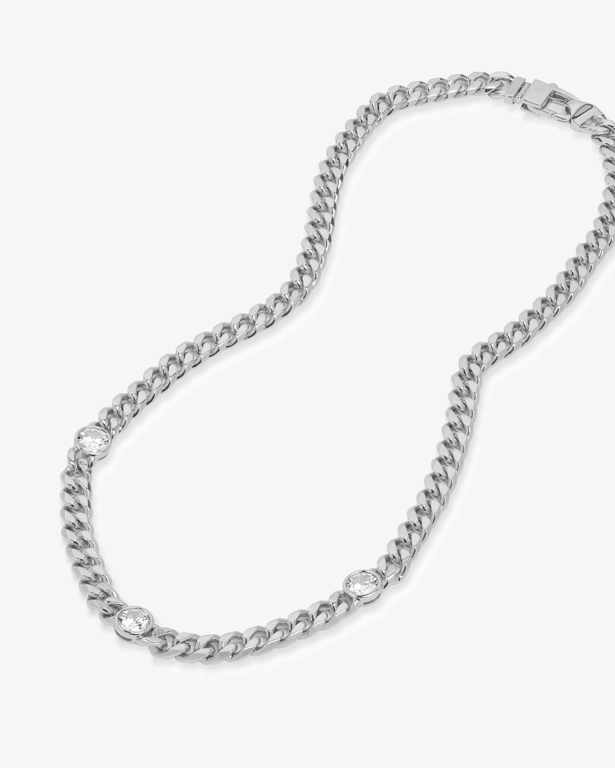 Julian Triple Diamond Necklace 6.8mm - Silver|White Diamondettes - Image 5