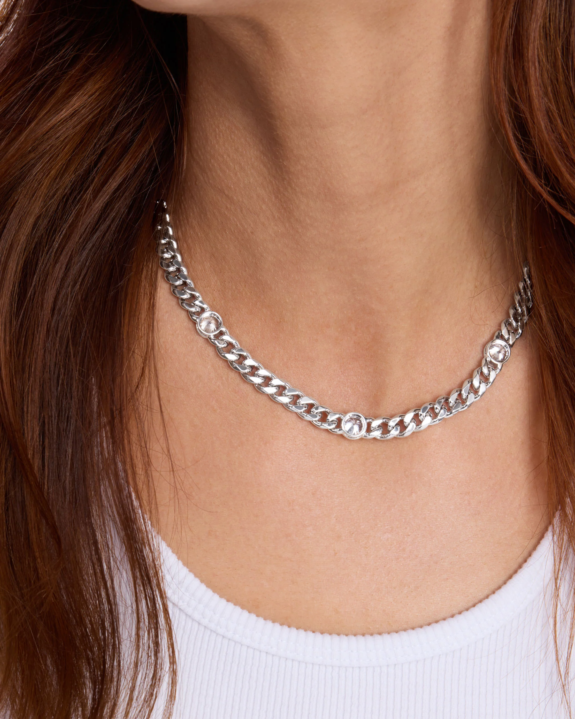 Julian Triple Diamond Necklace 6.8mm - Silver|White Diamondettes - Image 6