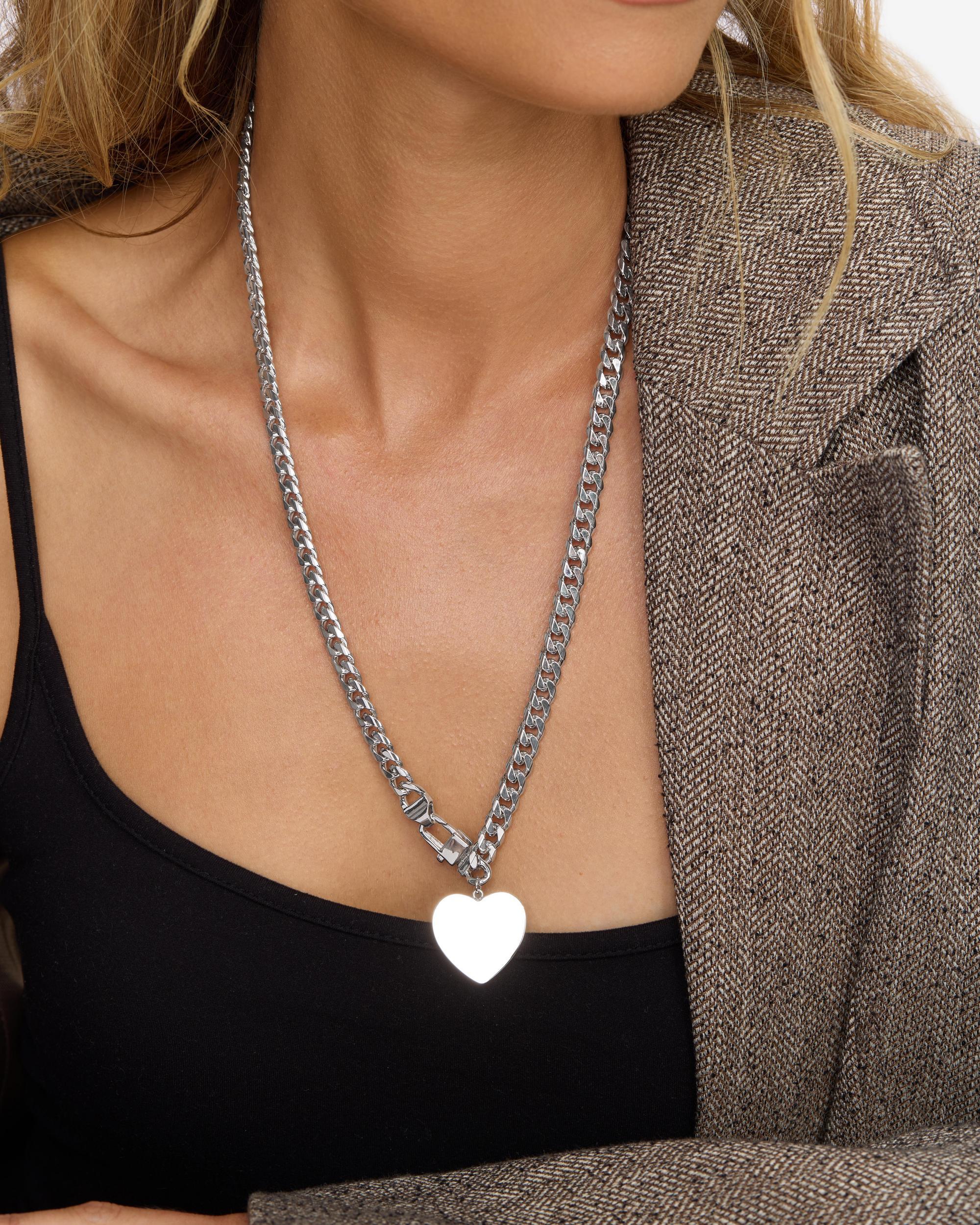 Julian XL Heart Cuban Chain Necklace 6.8mm - Silver - Image 4