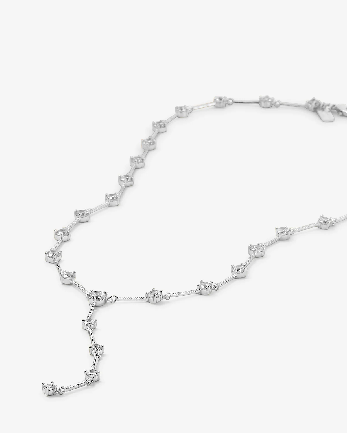 Lavish Lariat Necklace - Silver|White Diamondettes - Image 3