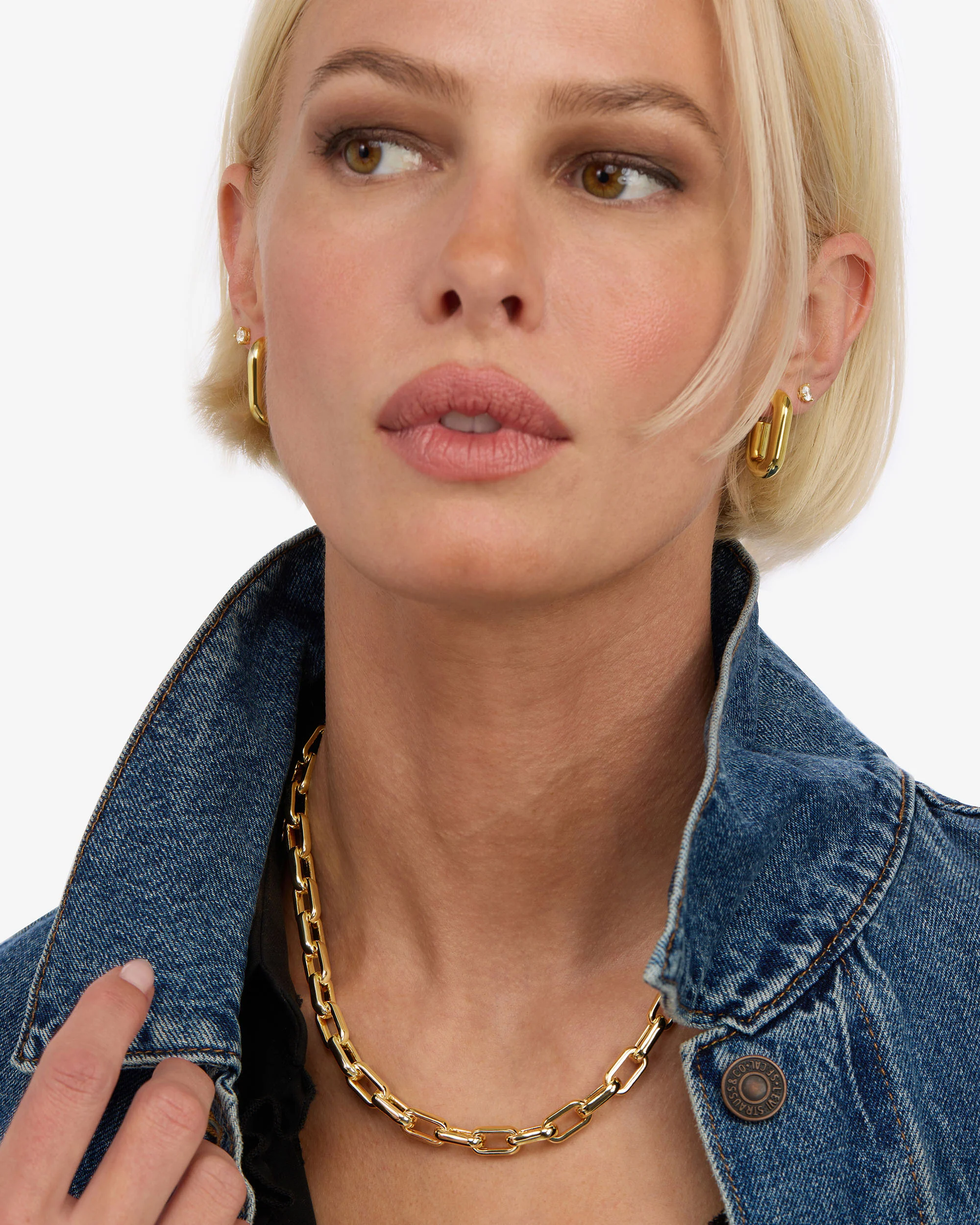 Lil Frankie Chain Huggies - Gold - Image 4
