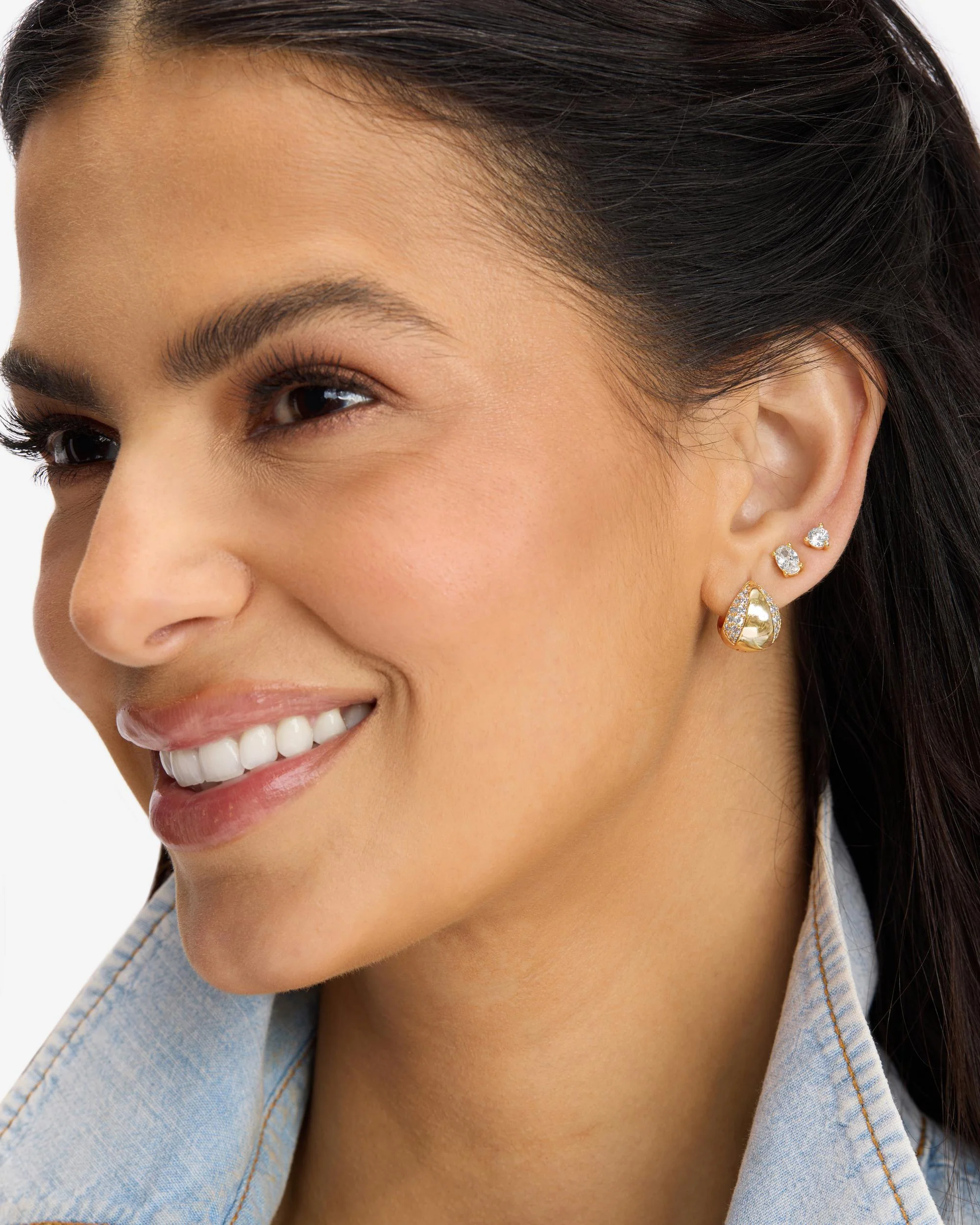 Lil Norah Split Pavé Earrings - Gold|White Diamondettes - Image 2