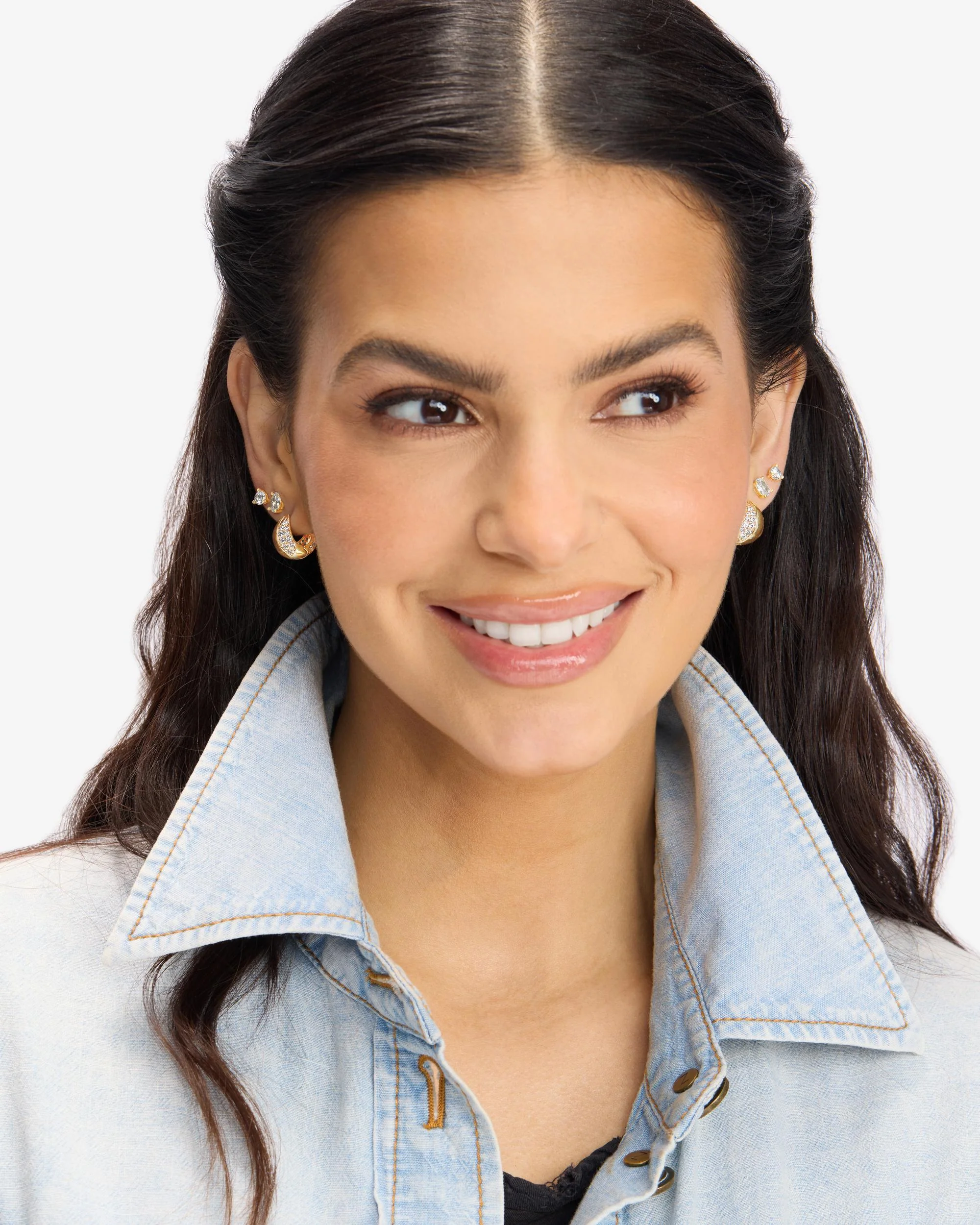 Lil Norah Split Pavé Earrings - Gold|White Diamondettes - Image 4