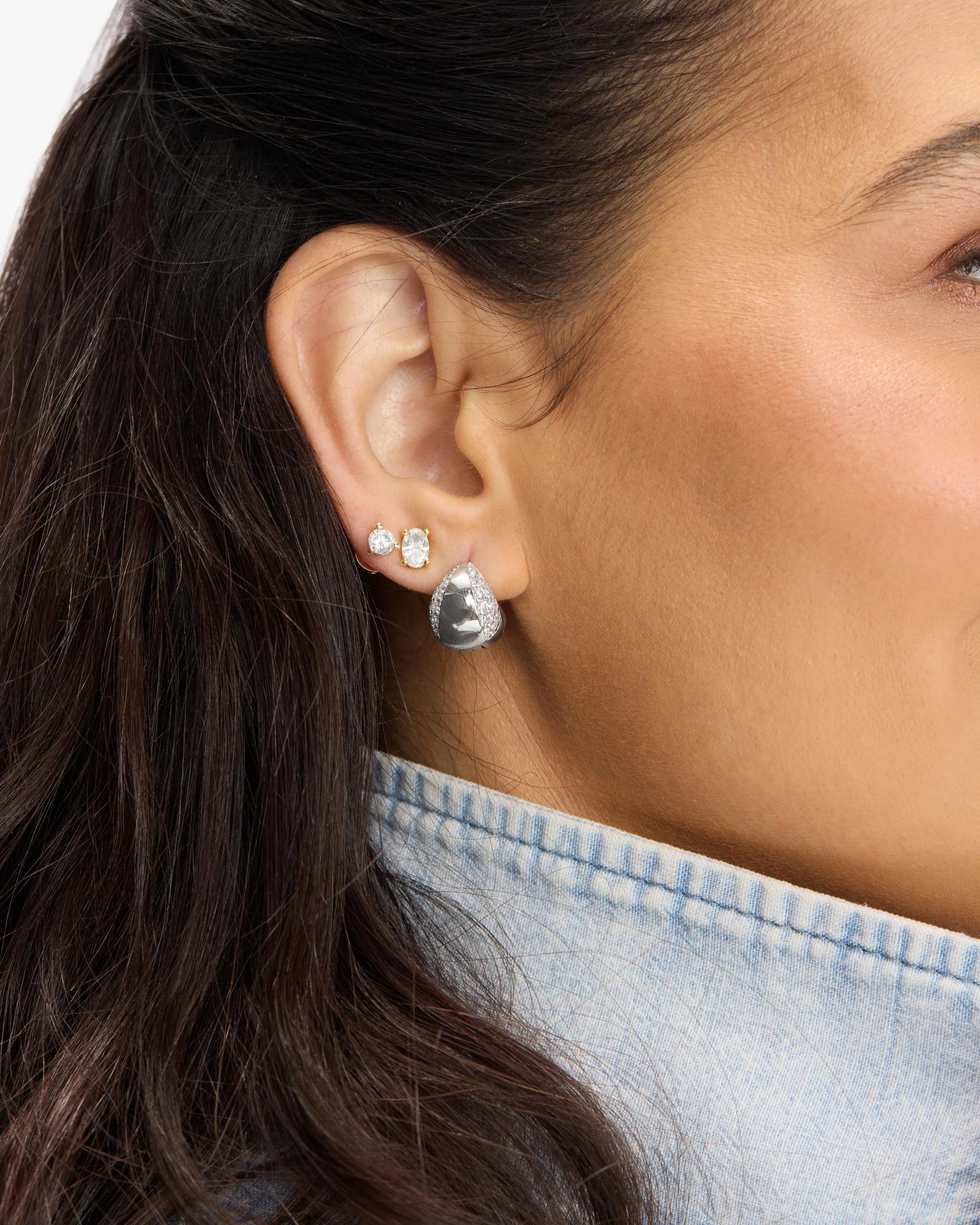 Lil Norah Split Pavé Earrings - Silver|White Diamondettes - Image 4
