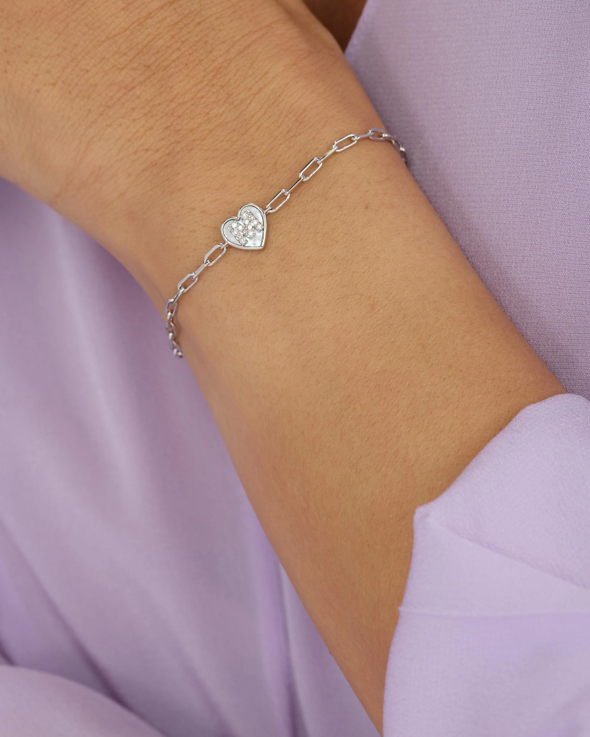 Love Letters Heart Bracelet - Silver|White Diamondettes - Image 27