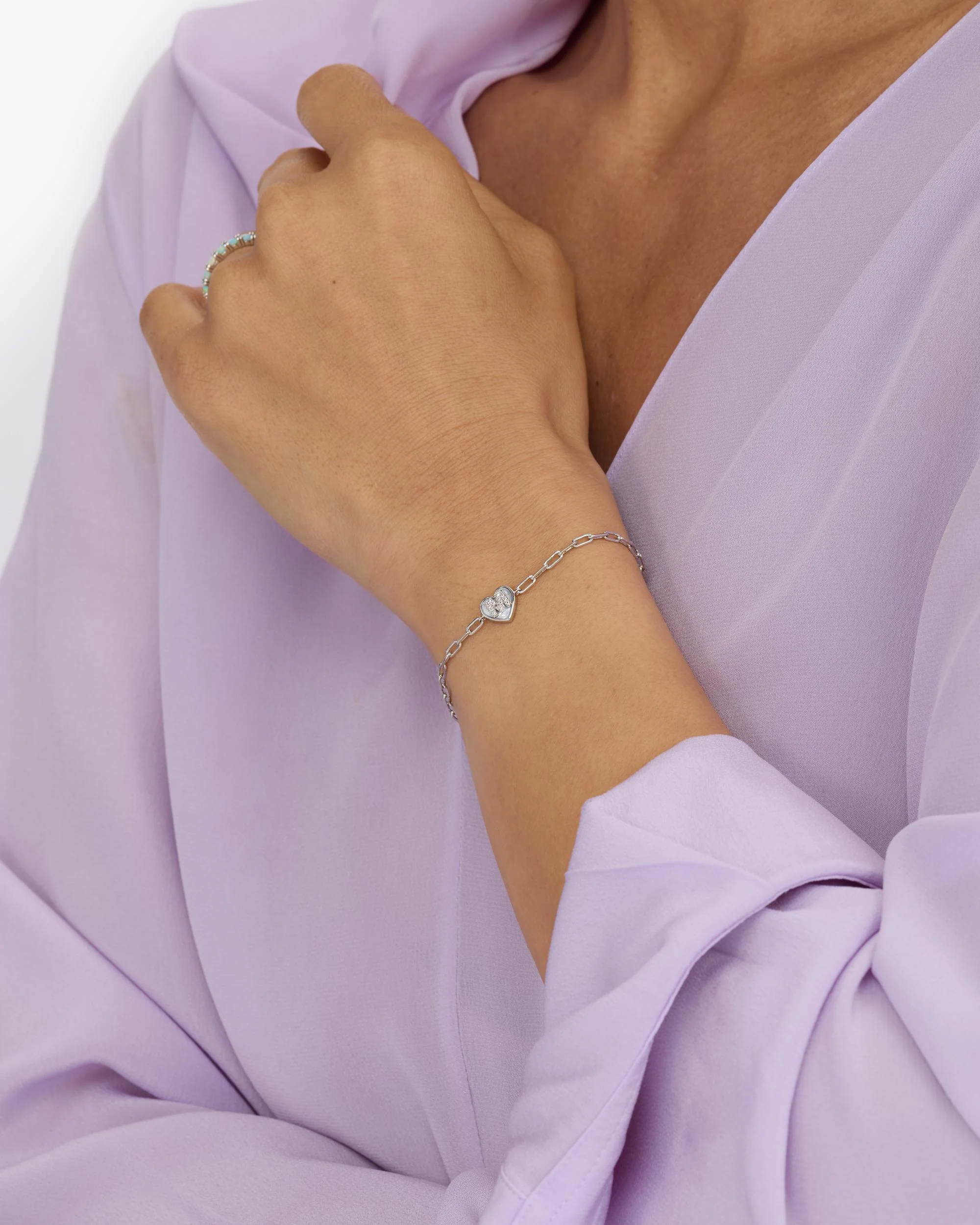 Love Letters Heart Bracelet - Silver|White Diamondettes - Image 54