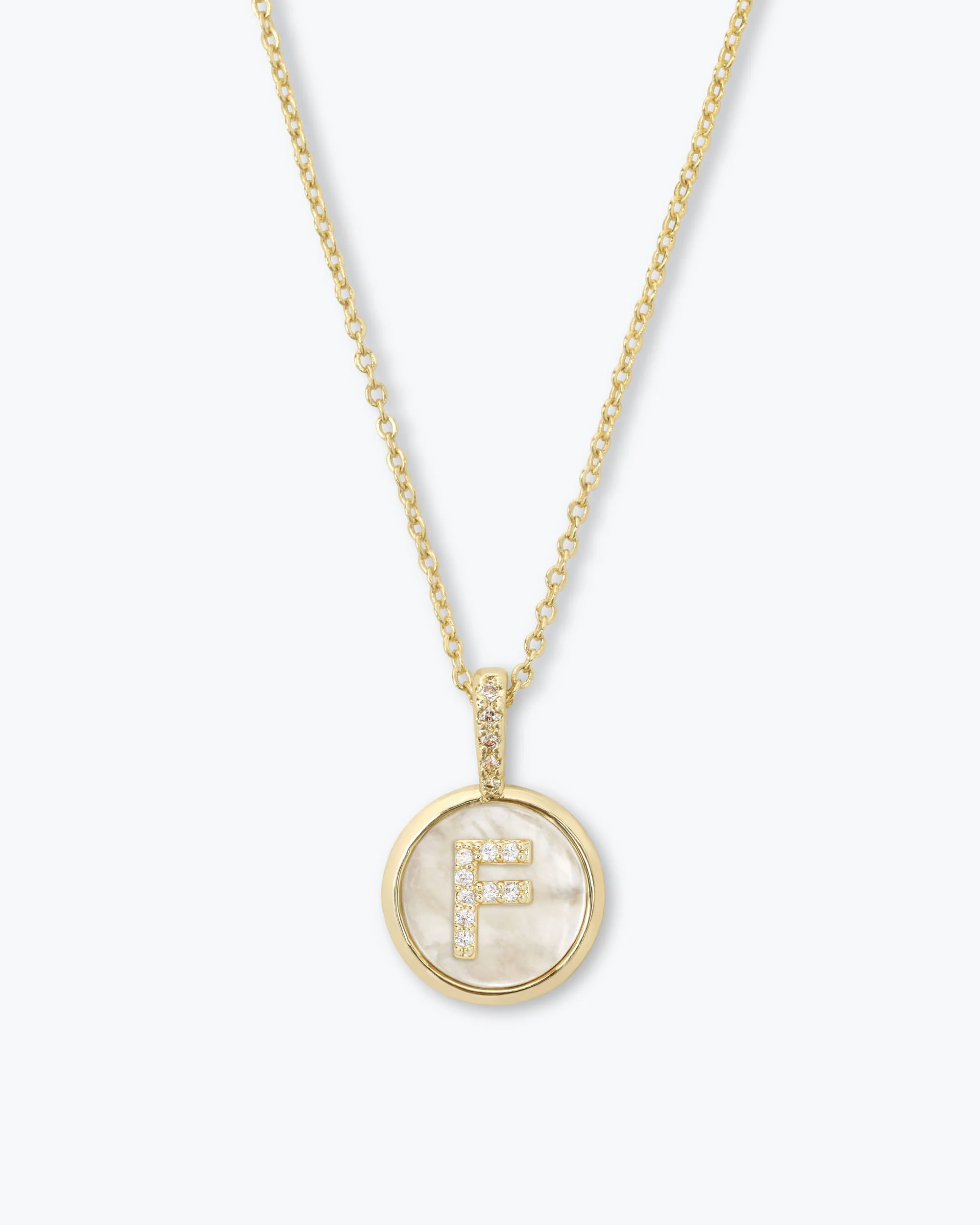 Love Letters Medallion Necklace 12mm - Gold|White Diamondettes - Image 6