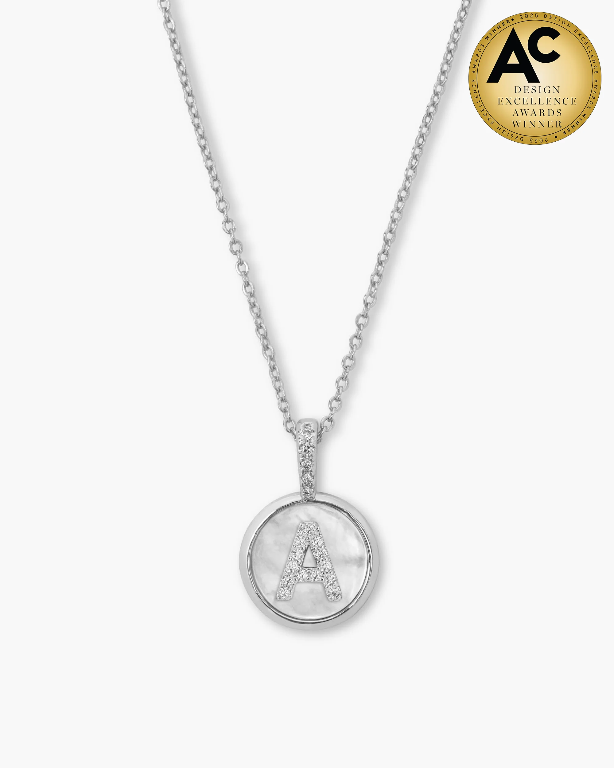 Love Letters Medallion Necklace 12mm - Silver|White Diamondettes