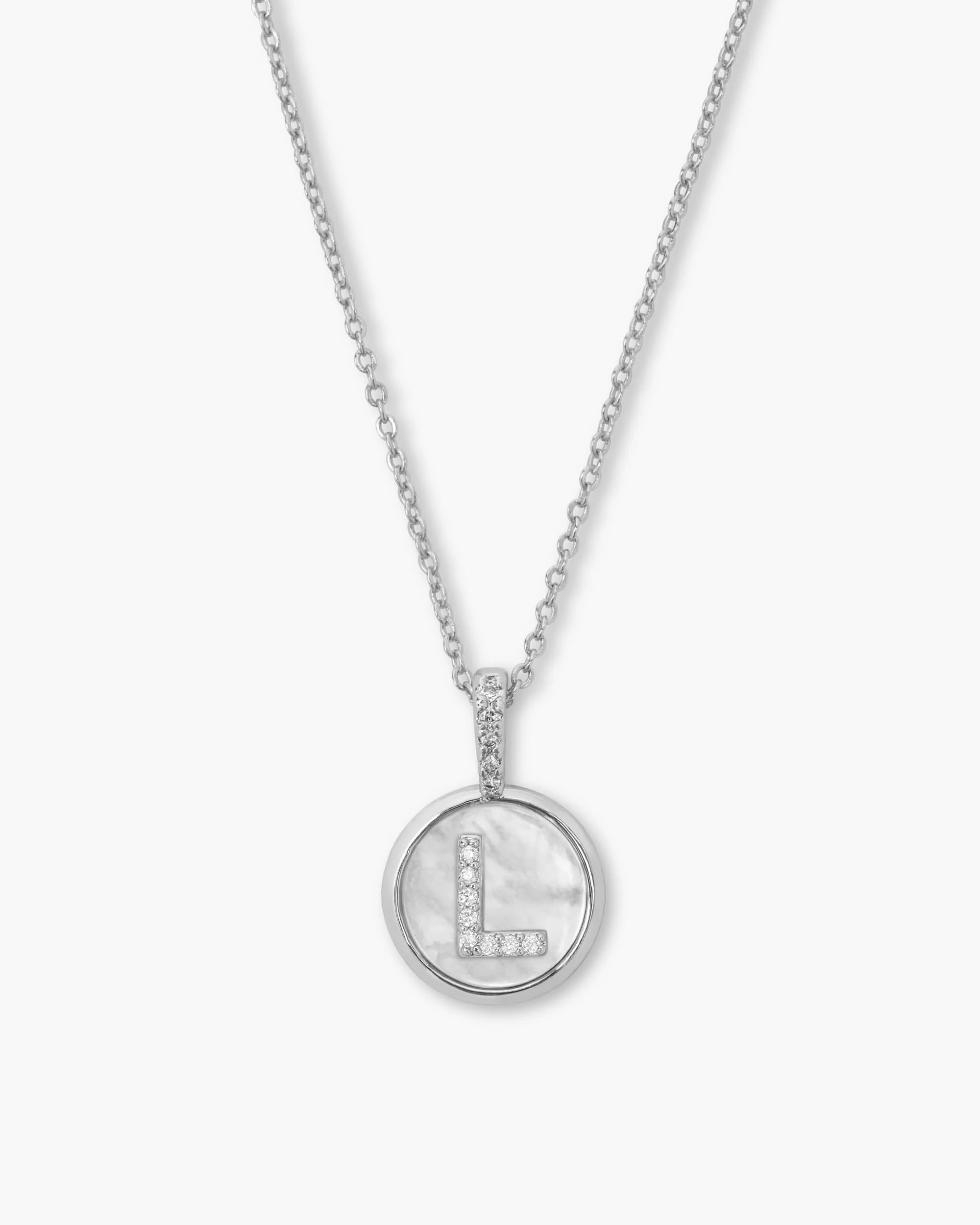 Love Letters Medallion Necklace 12mm - Silver|White Diamondettes - Image 12