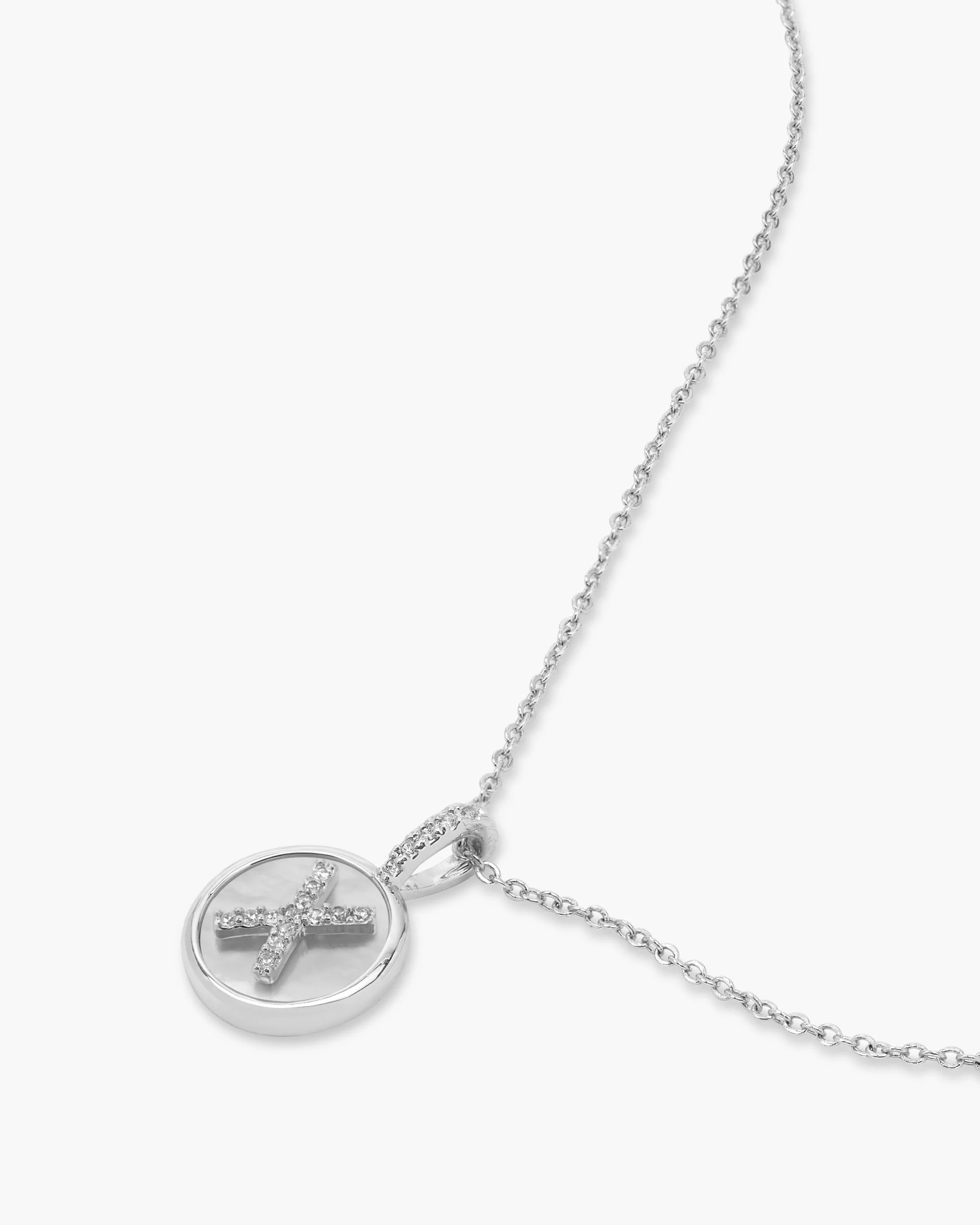 Love Letters Medallion Necklace 12mm - Silver|White Diamondettes - Image 51