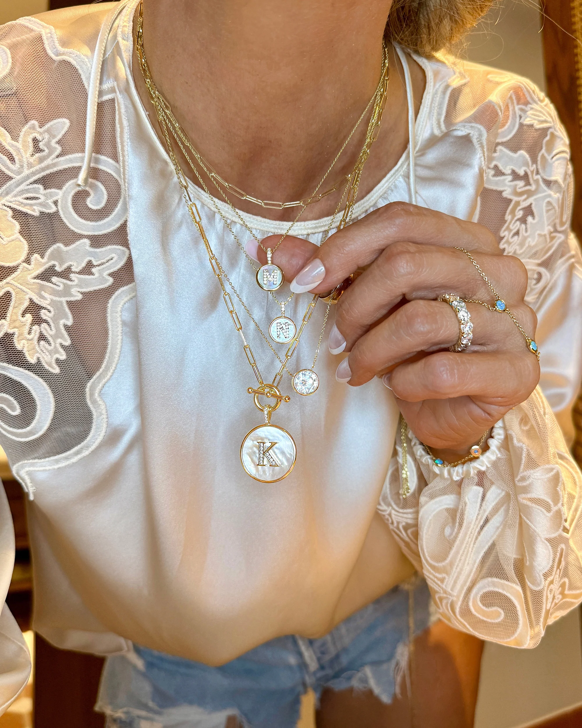 Love Letters Medallion Necklace 12mm - Silver|White Diamondettes - Image 57