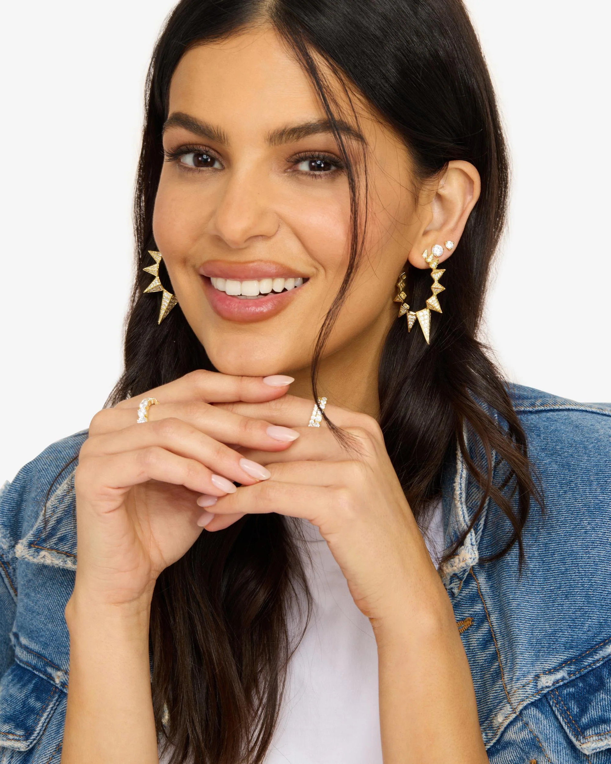 Mama Gabriella Pavé Spiked Hoops - Gold|White Diamondettes - Image 4
