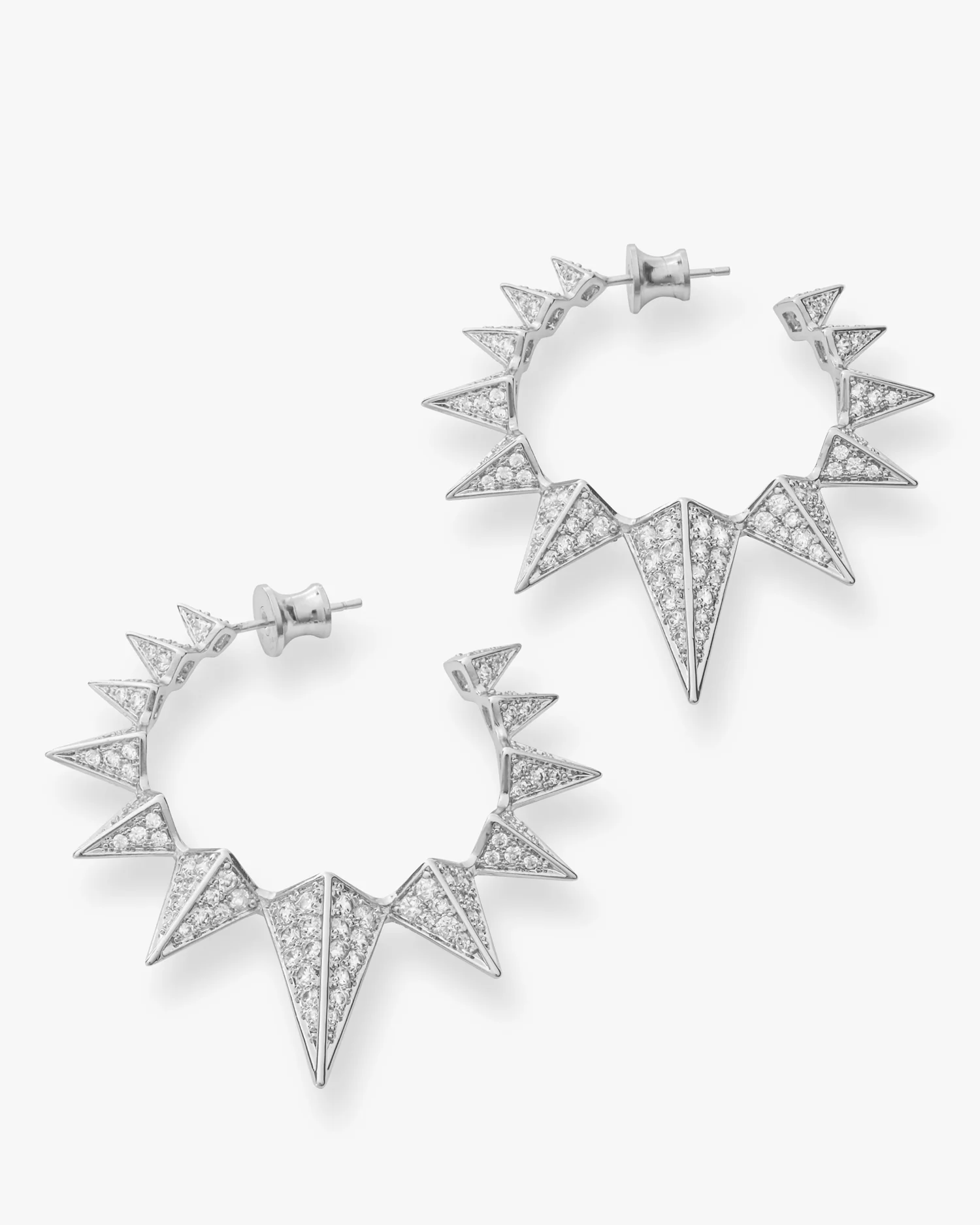 Mama Gabriella Pavé Spiked Hoops - Silver|White Diamondettes - Image 3