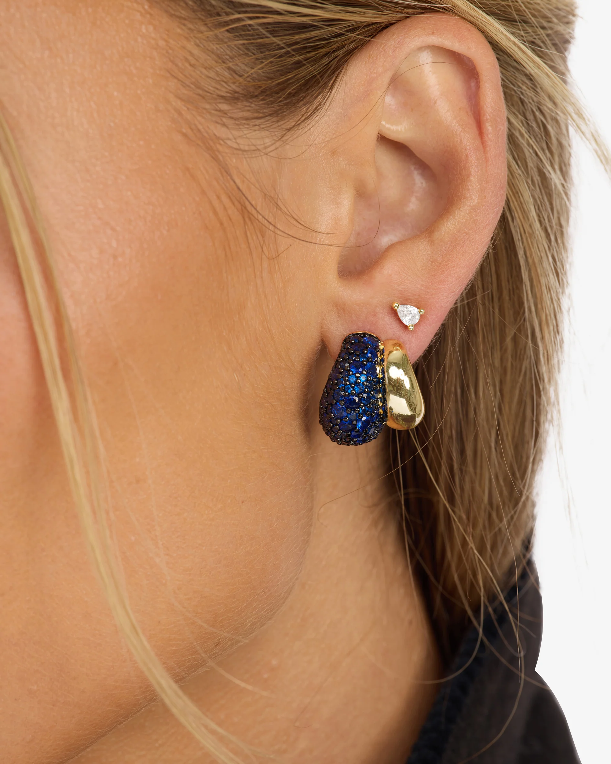 Norah Pavé Double Hoop - Gold|Blue Sapphire - Image 2
