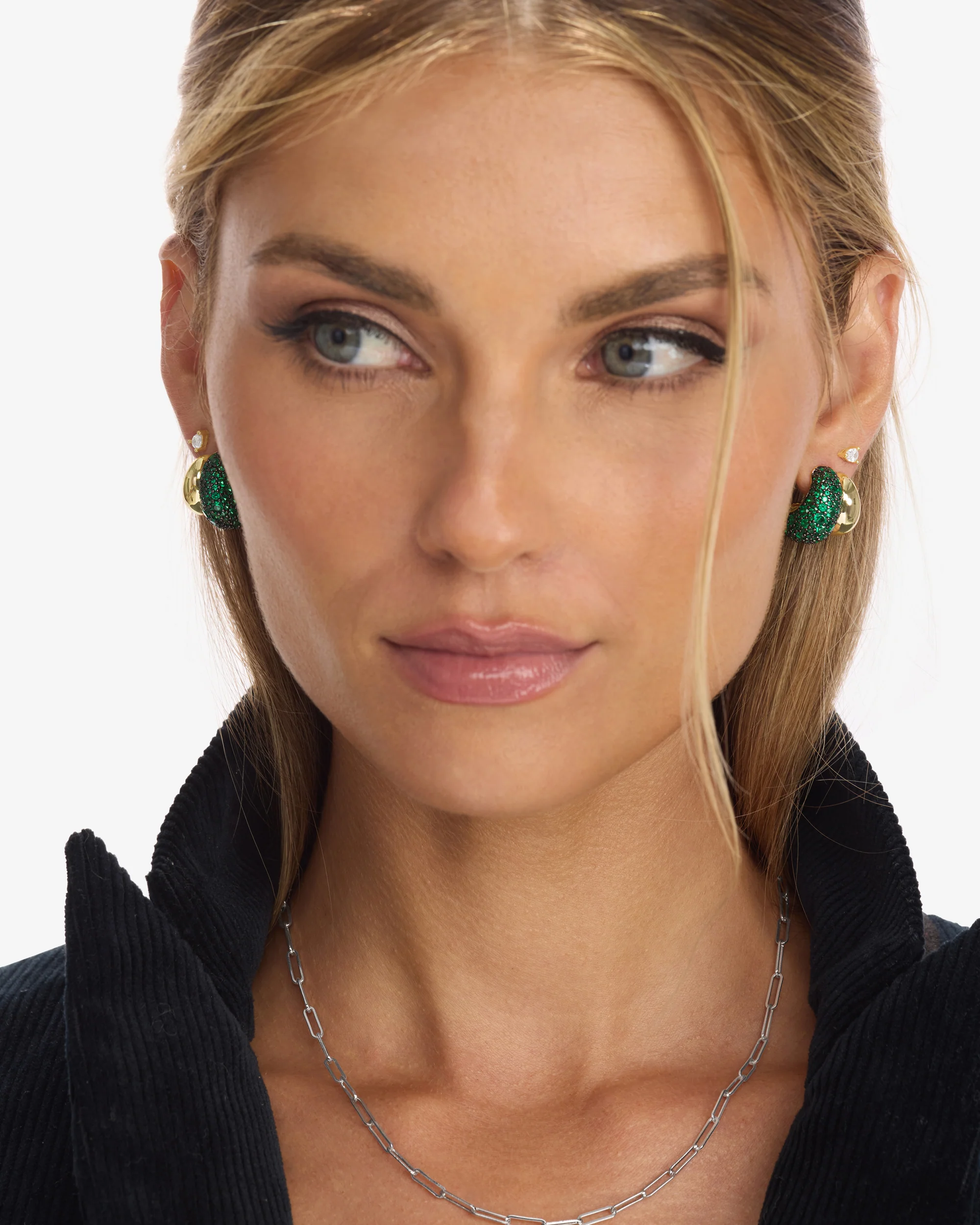 Norah Pavé Double Hoop - Gold|Emerald - Image 4