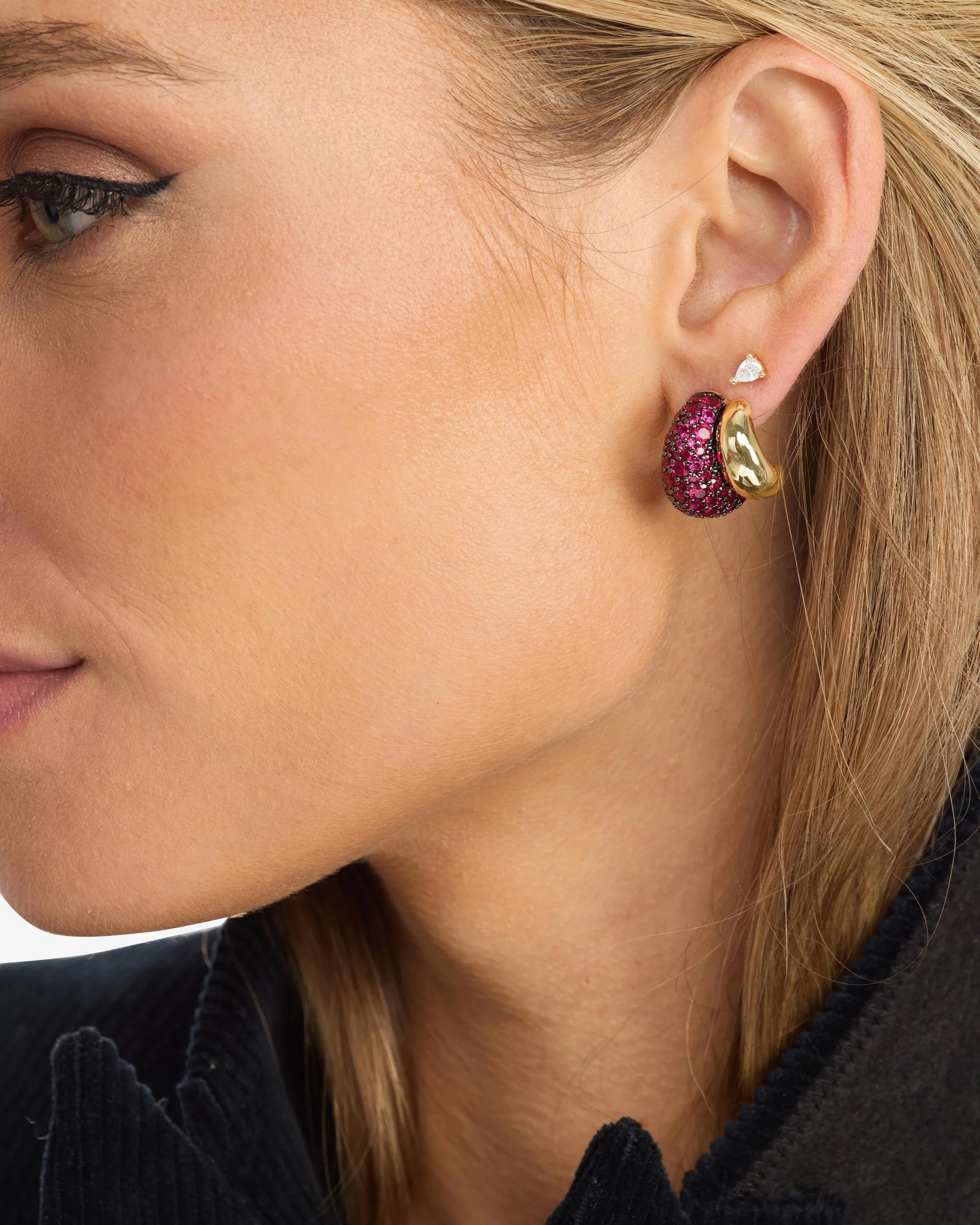 Norah Pavé Double Hoop - Gold|Ruby - Image 2