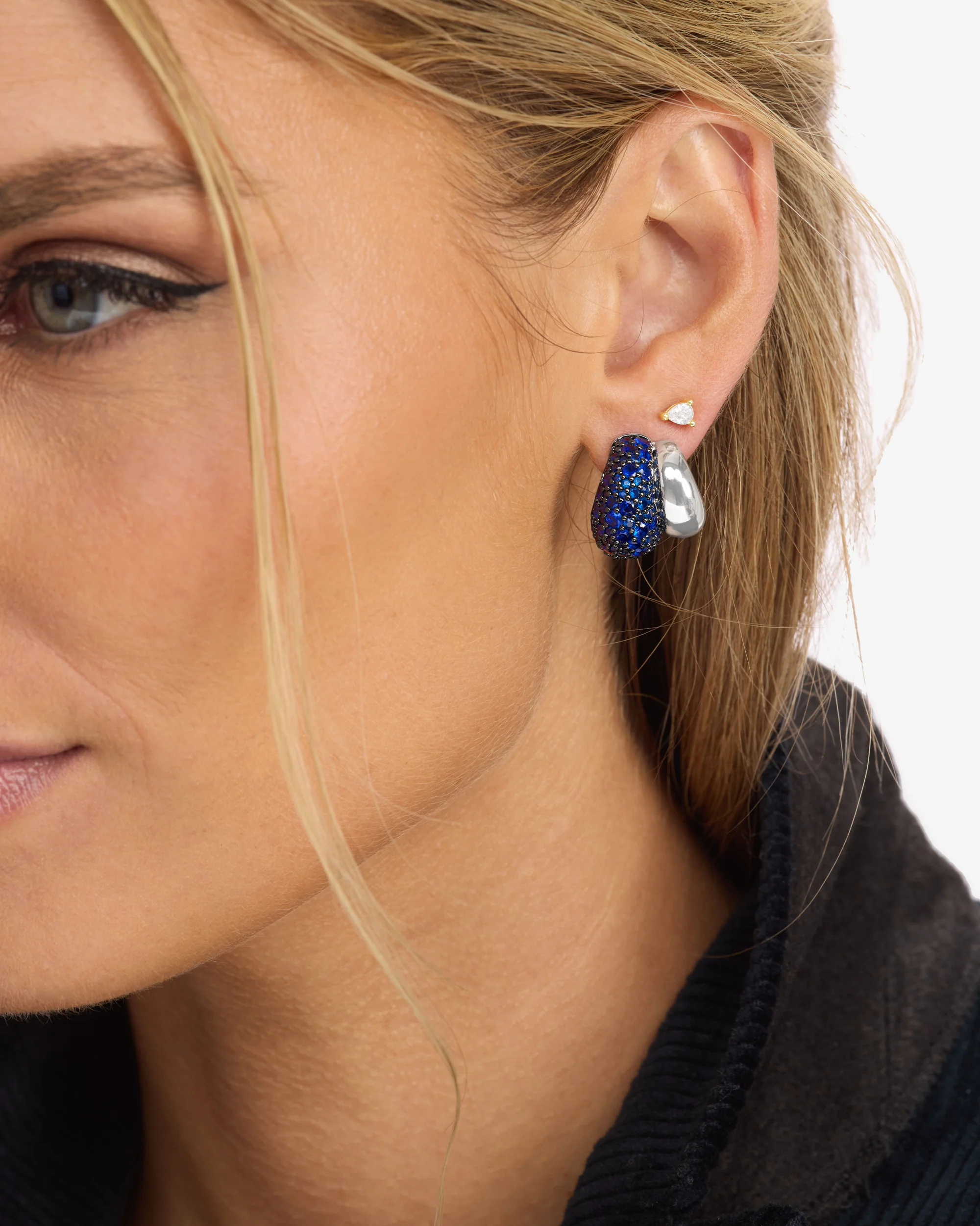 Norah Pavé Double Hoop - Silver|Blue Sapphire - Image 2
