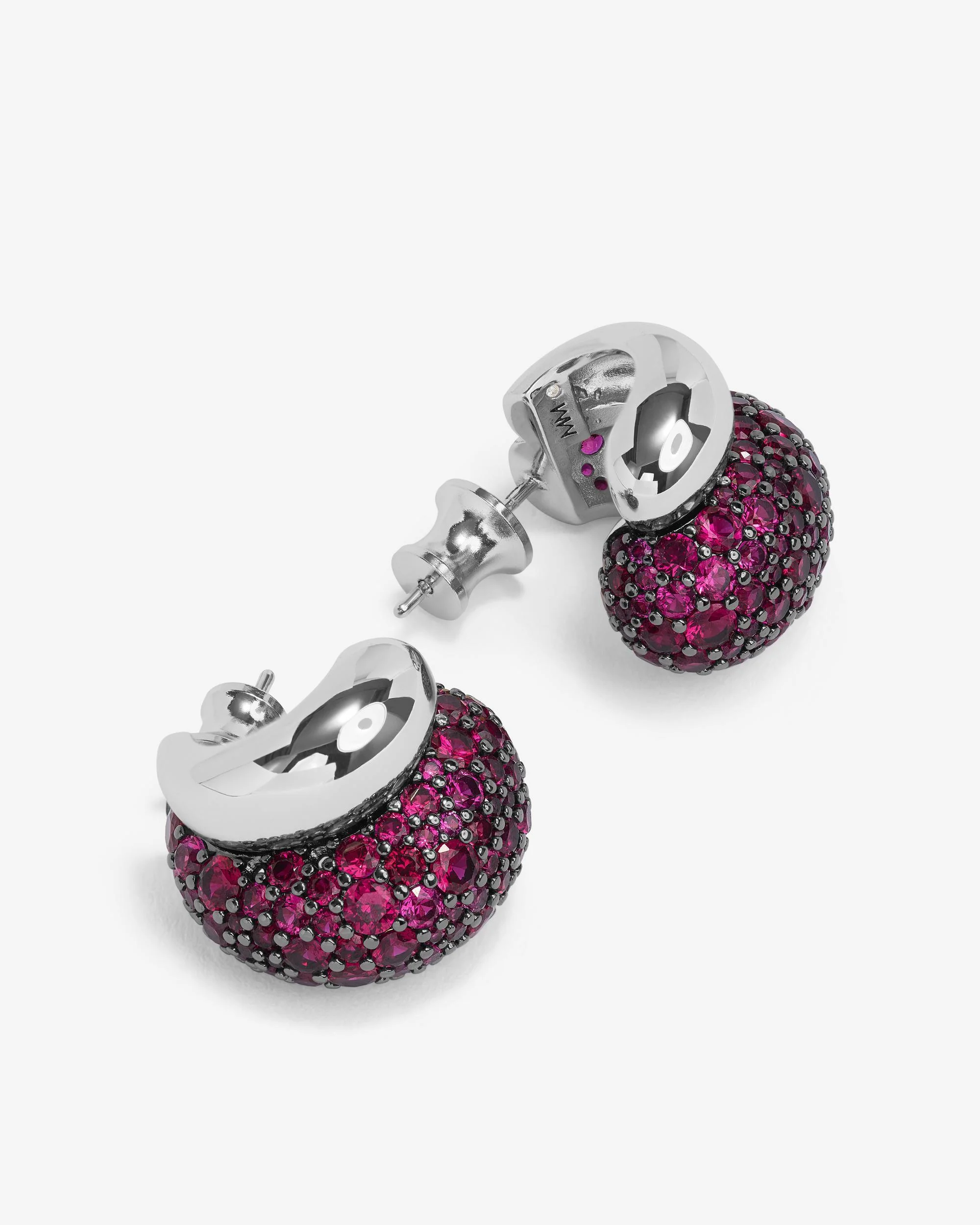 Norah Pavé Double Hoop - Silver|Ruby - Image 3