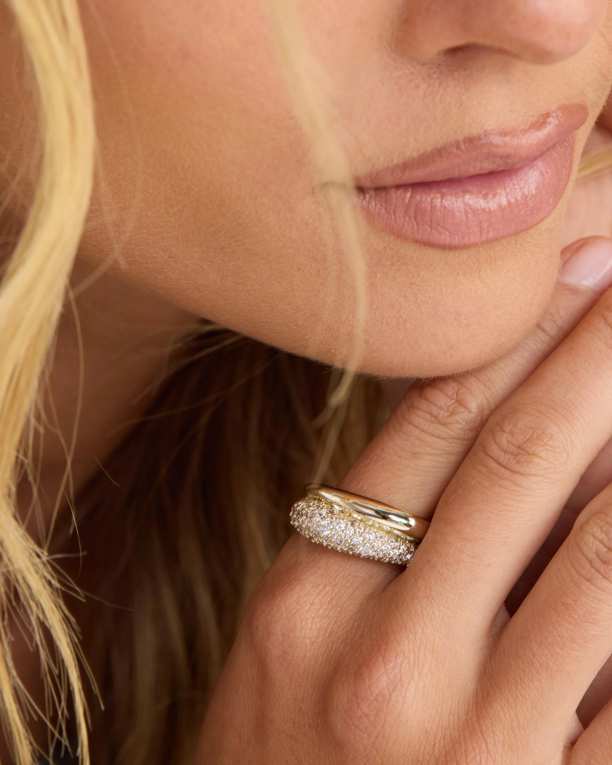 Norah Pavé Double Ring - Gold|White Diamondettes - Image 2
