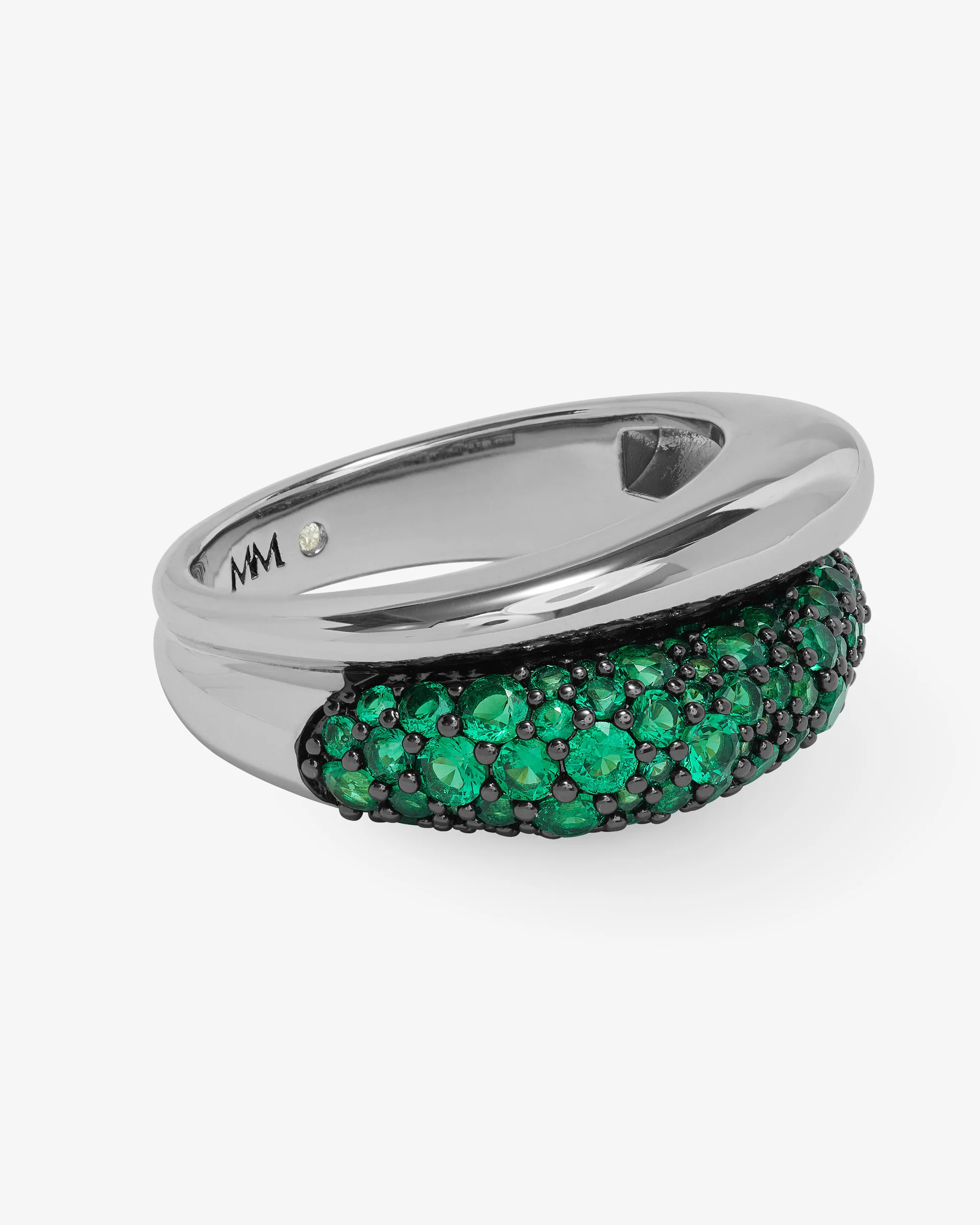 Norah Pavé Double Ring - Silver|Emerald - Image 3