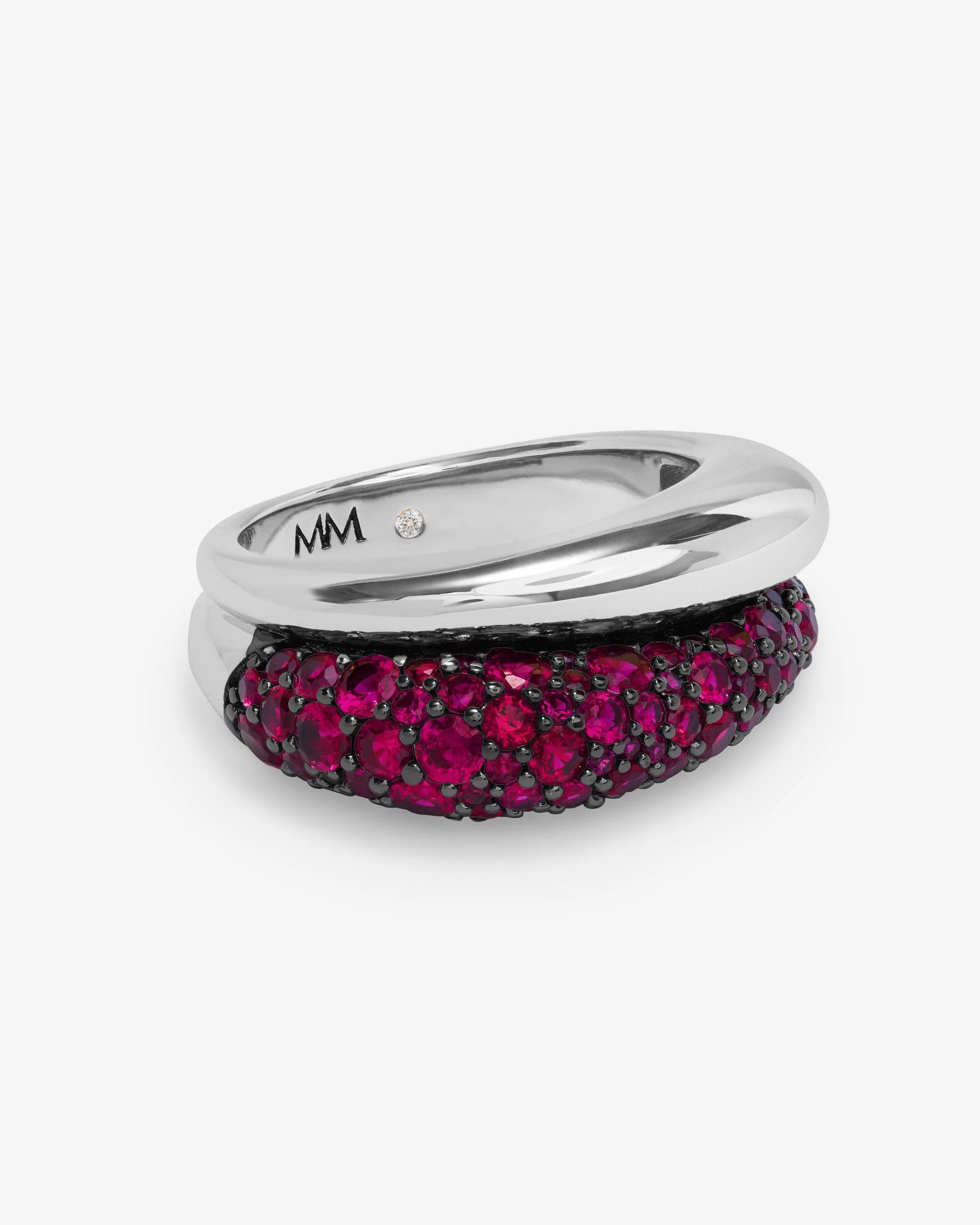 Norah Pavé Double Ring - Silver|Ruby - Image 3
