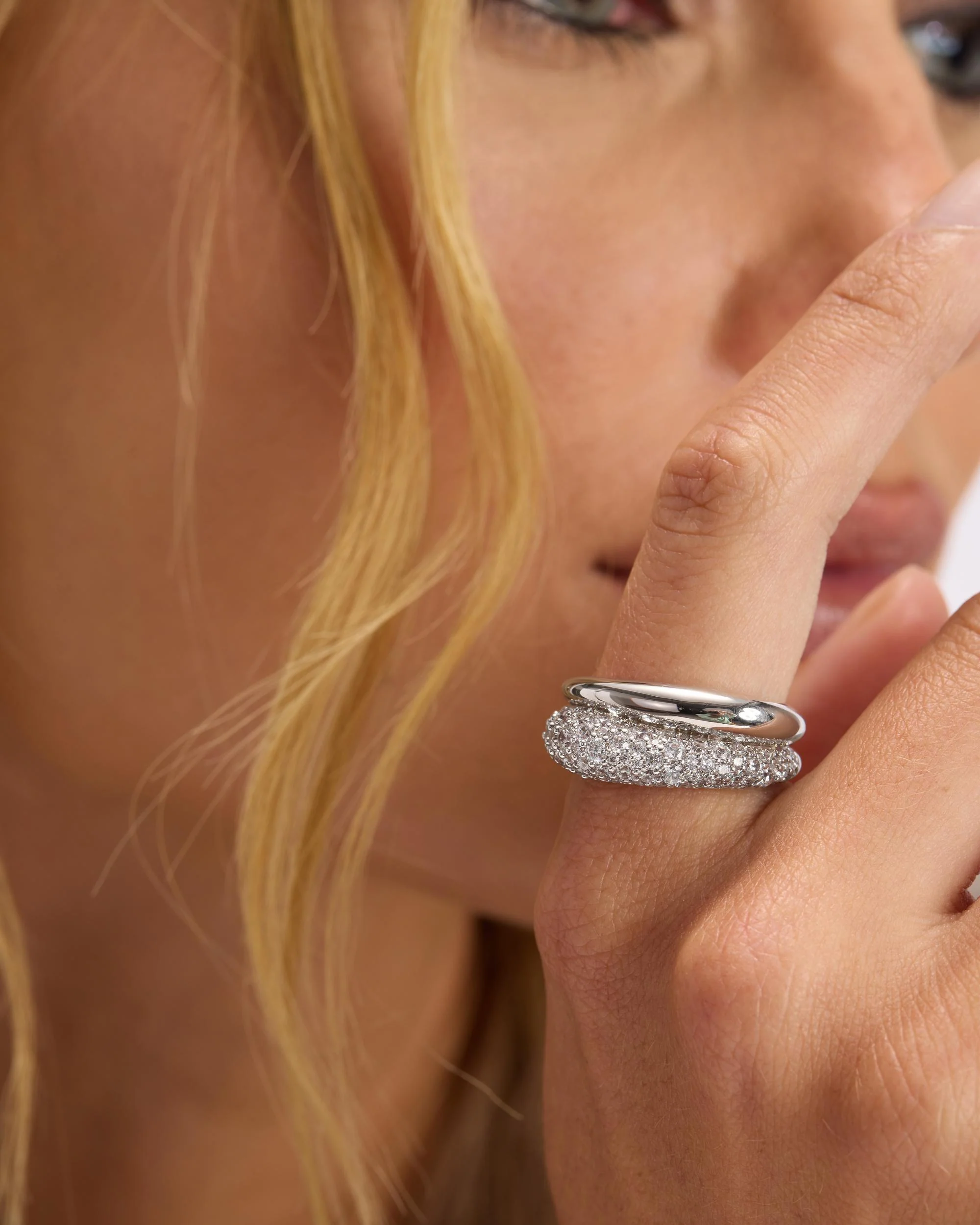 Norah Pavé Double Ring - Silver|White Diamondettes - Image 4