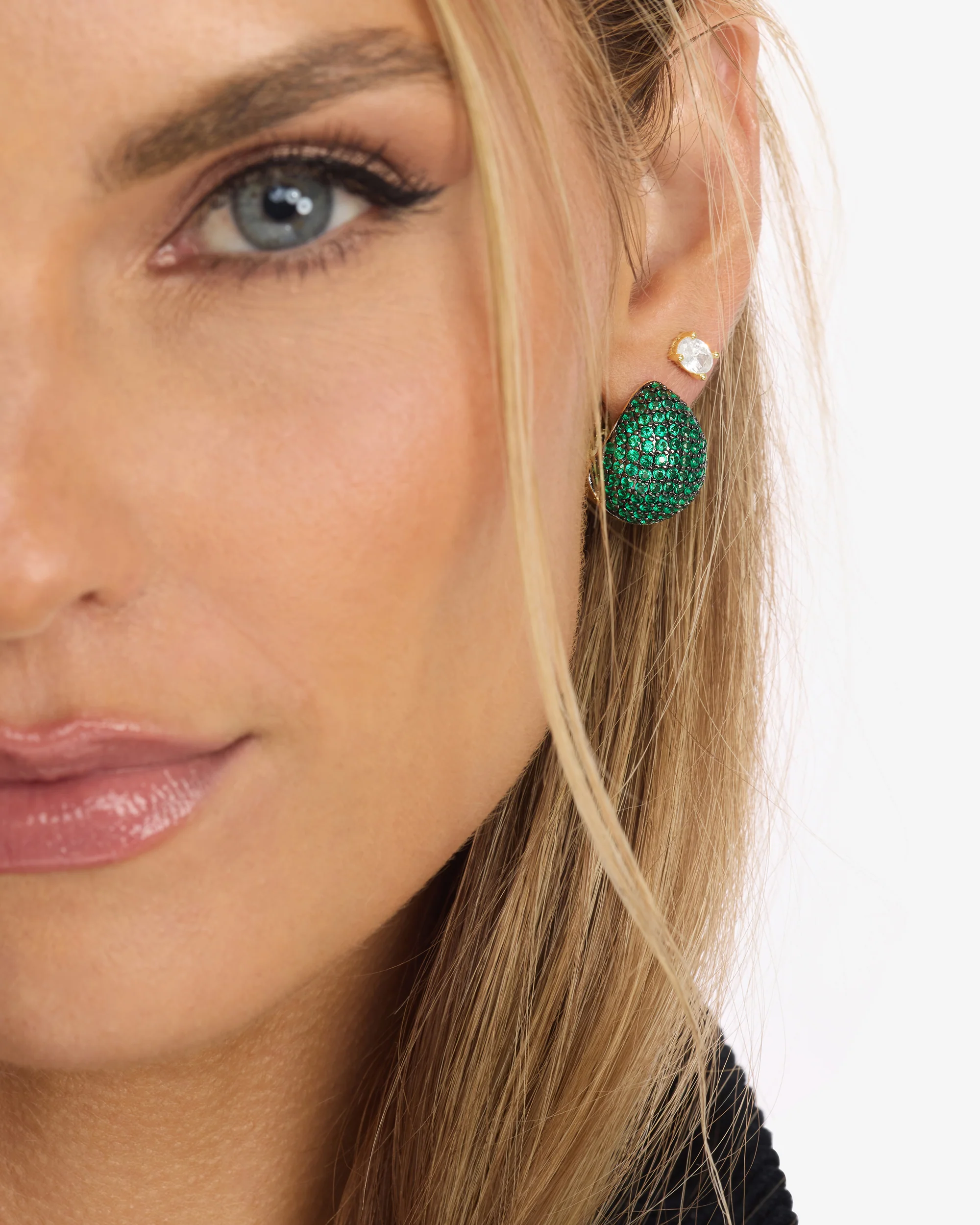 Norah Pavé Earrings - Gold|Emerald - Image 4