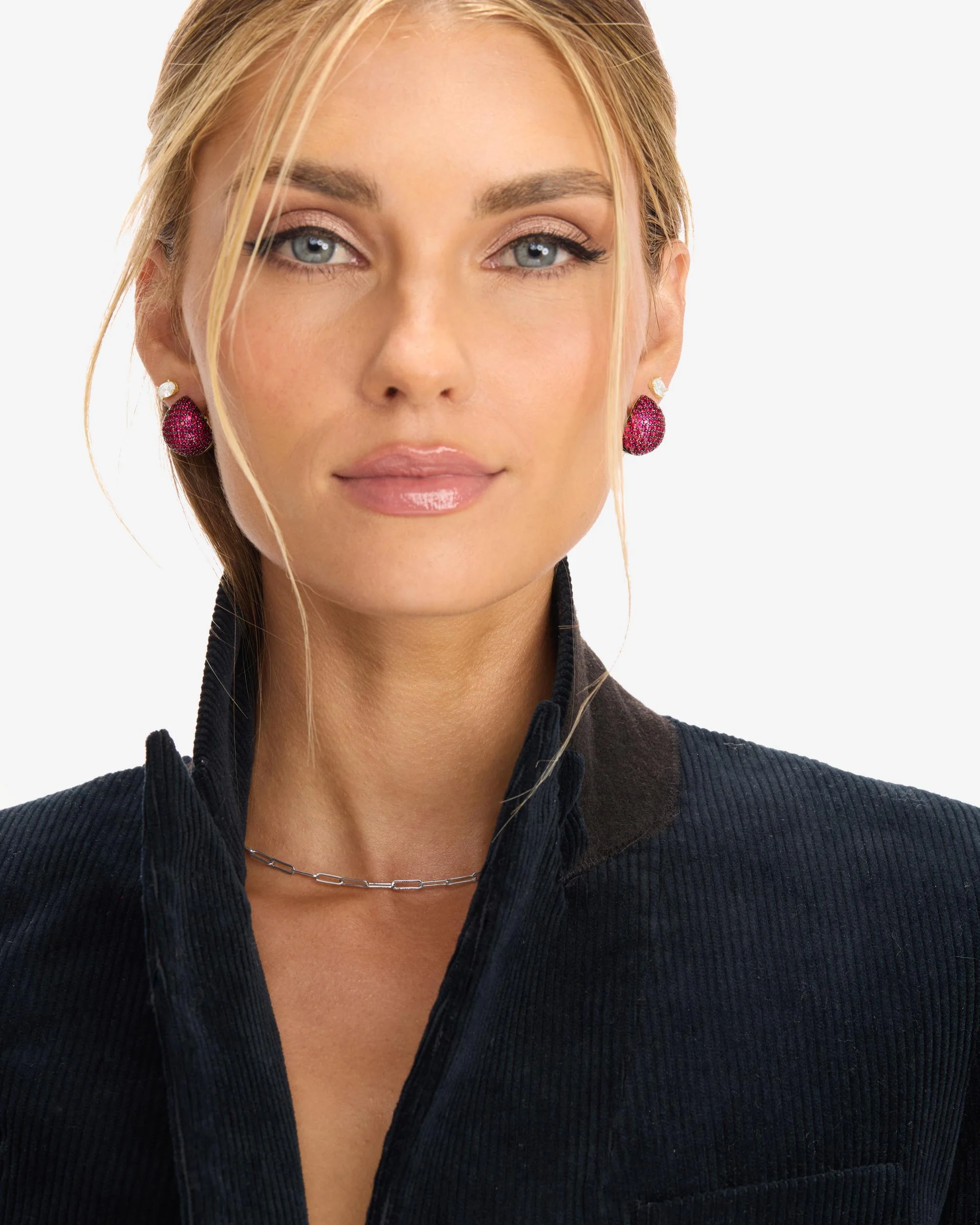 Norah Pavé Earrings - Gold|Ruby - Image 2