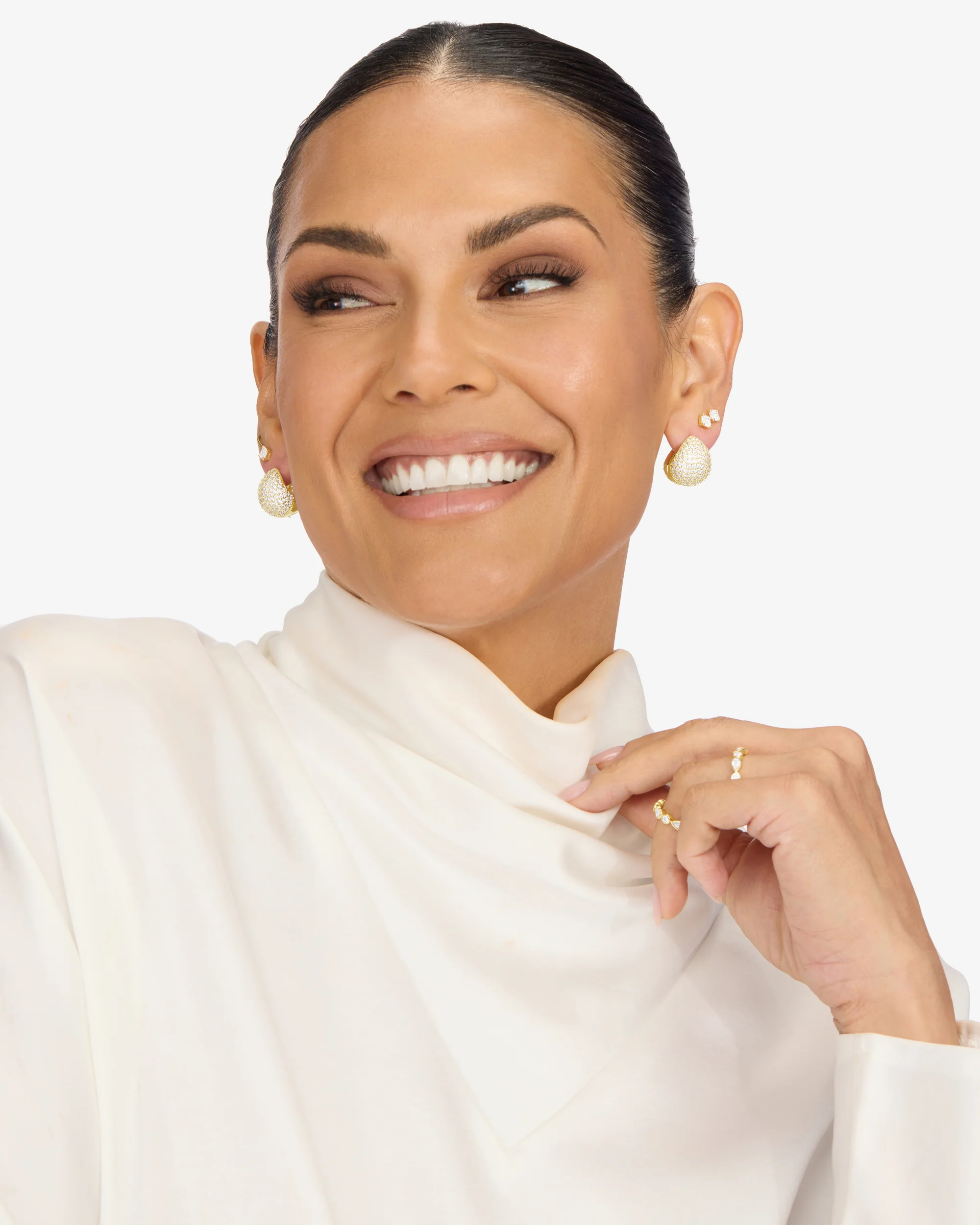 Norah Pavé Earrings - Gold|White Diamondettes - Image 4