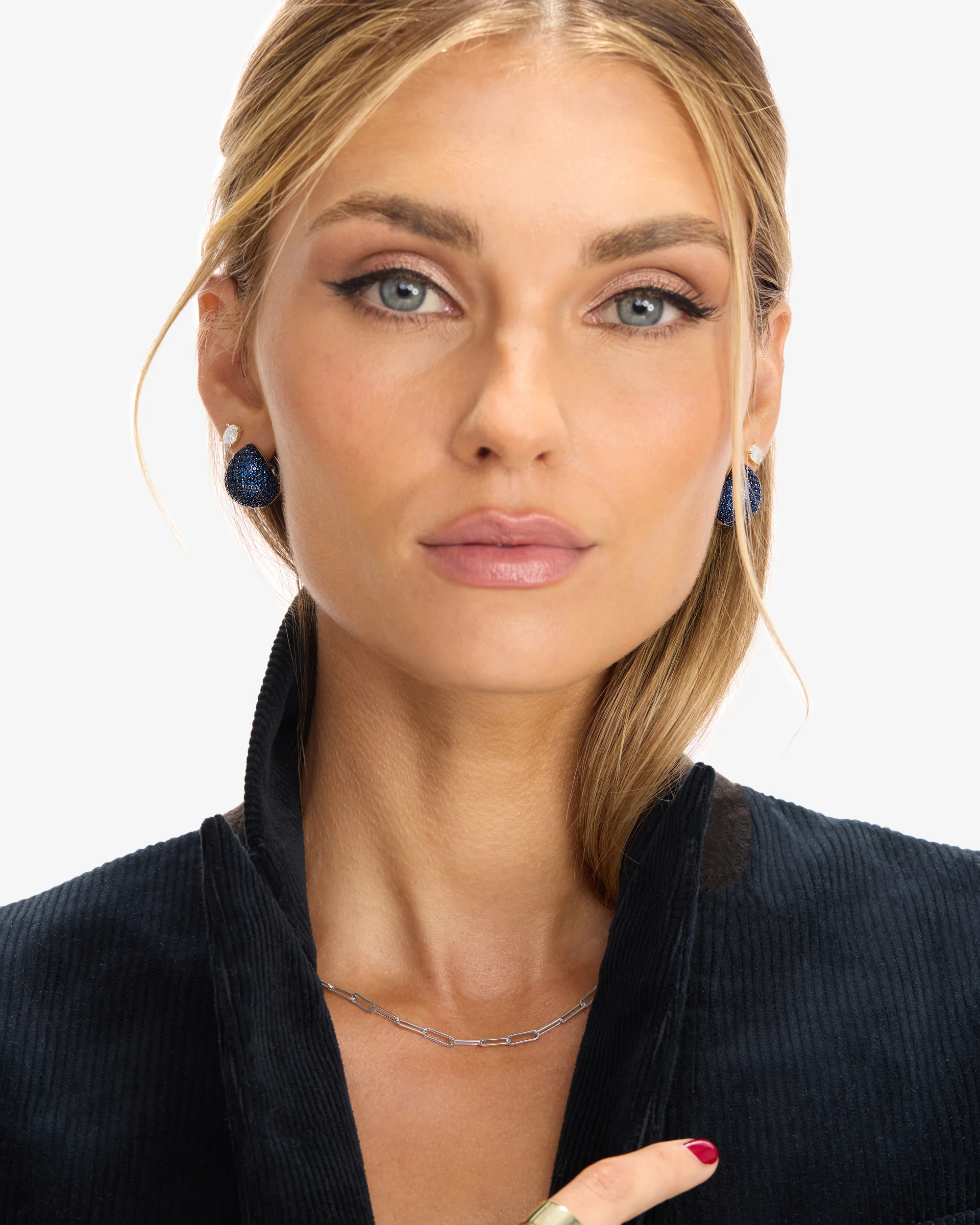 Norah Pavé Earrings - Silver|Blue Sapphire - Image 4