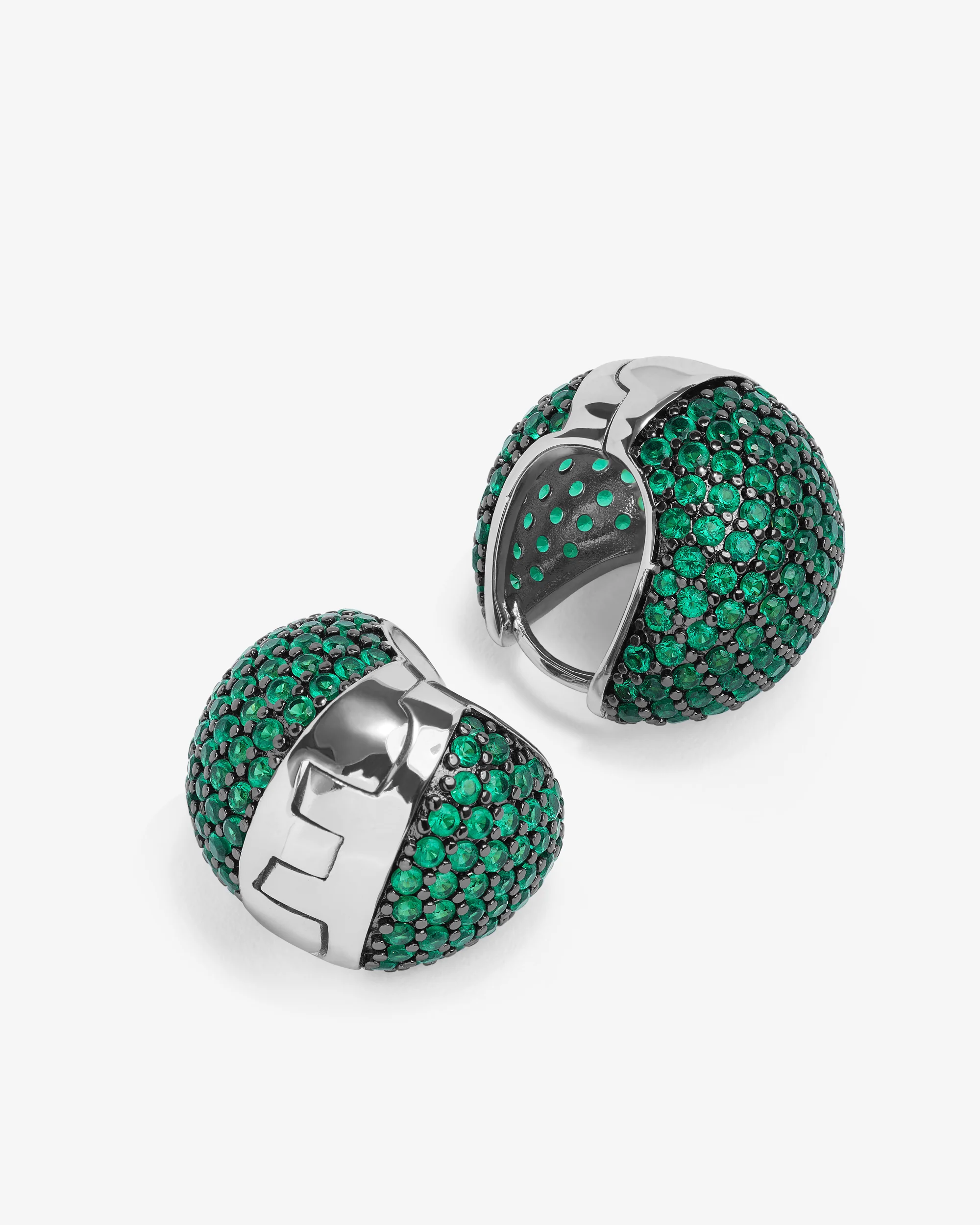 Norah Pavé Earrings - Silver|Emerald - Image 3