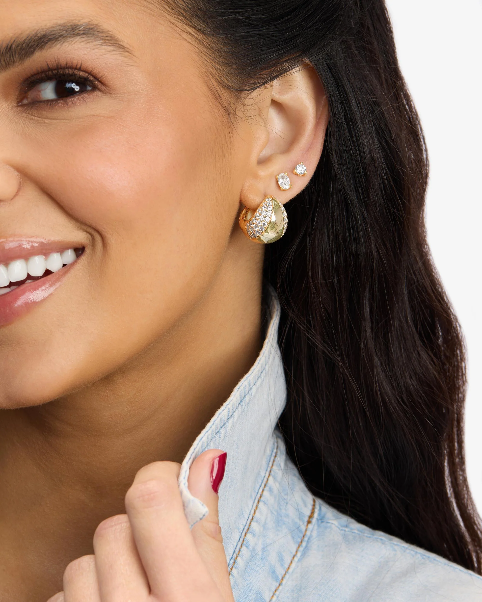 Norah Split Pavé Earrings - Gold|White Diamondettes - Image 4