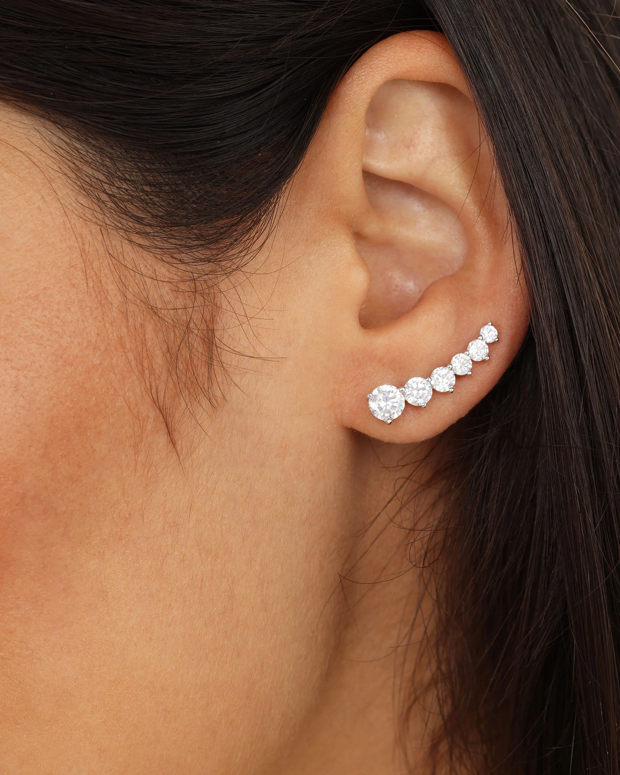Not Your Basic Ear Crawler - Silver|White Diamondettes - Image 4