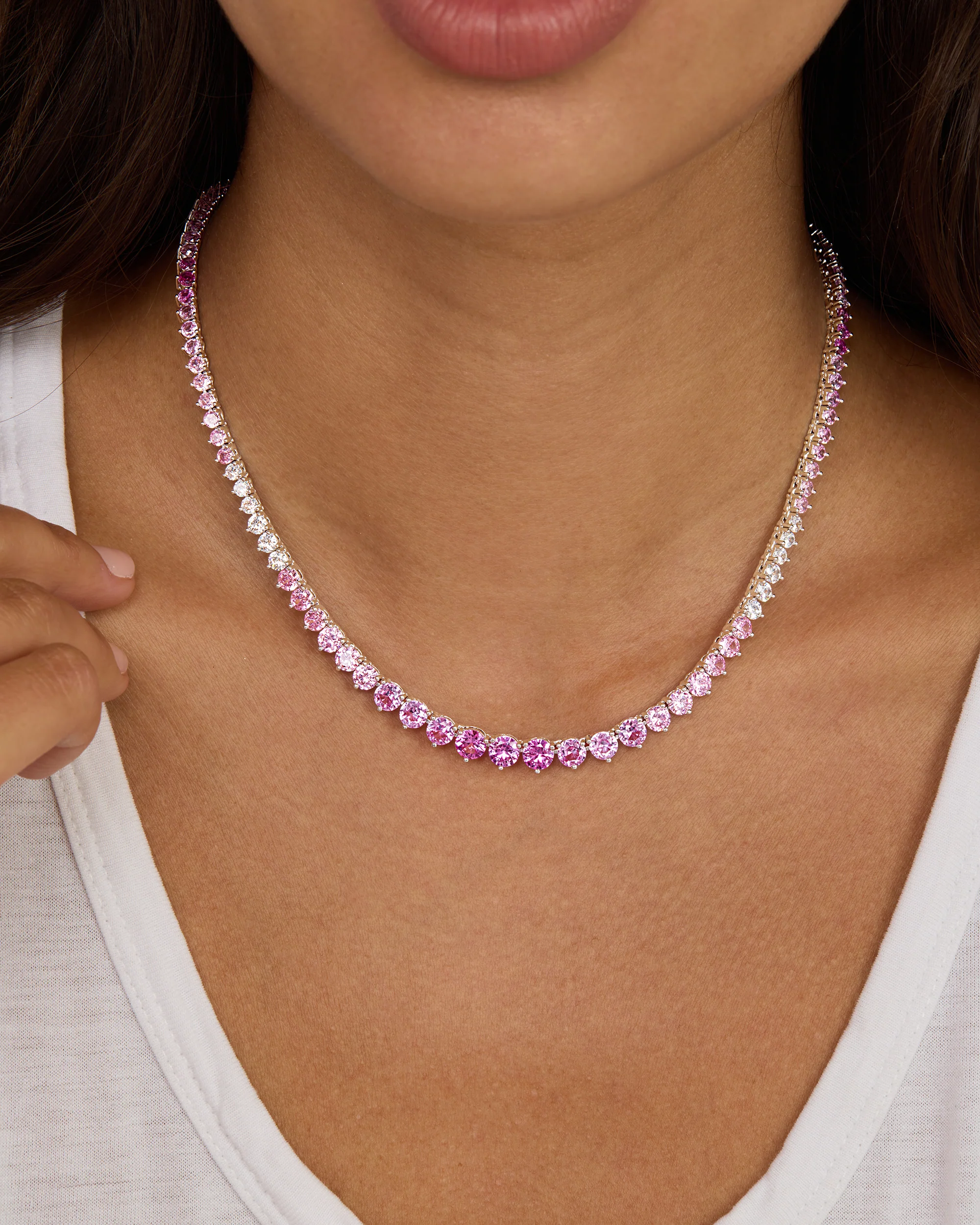Not Your Basic Graduated Ombré Tennis Necklace - Silver|Pink Sapphire Ombré - Image 2