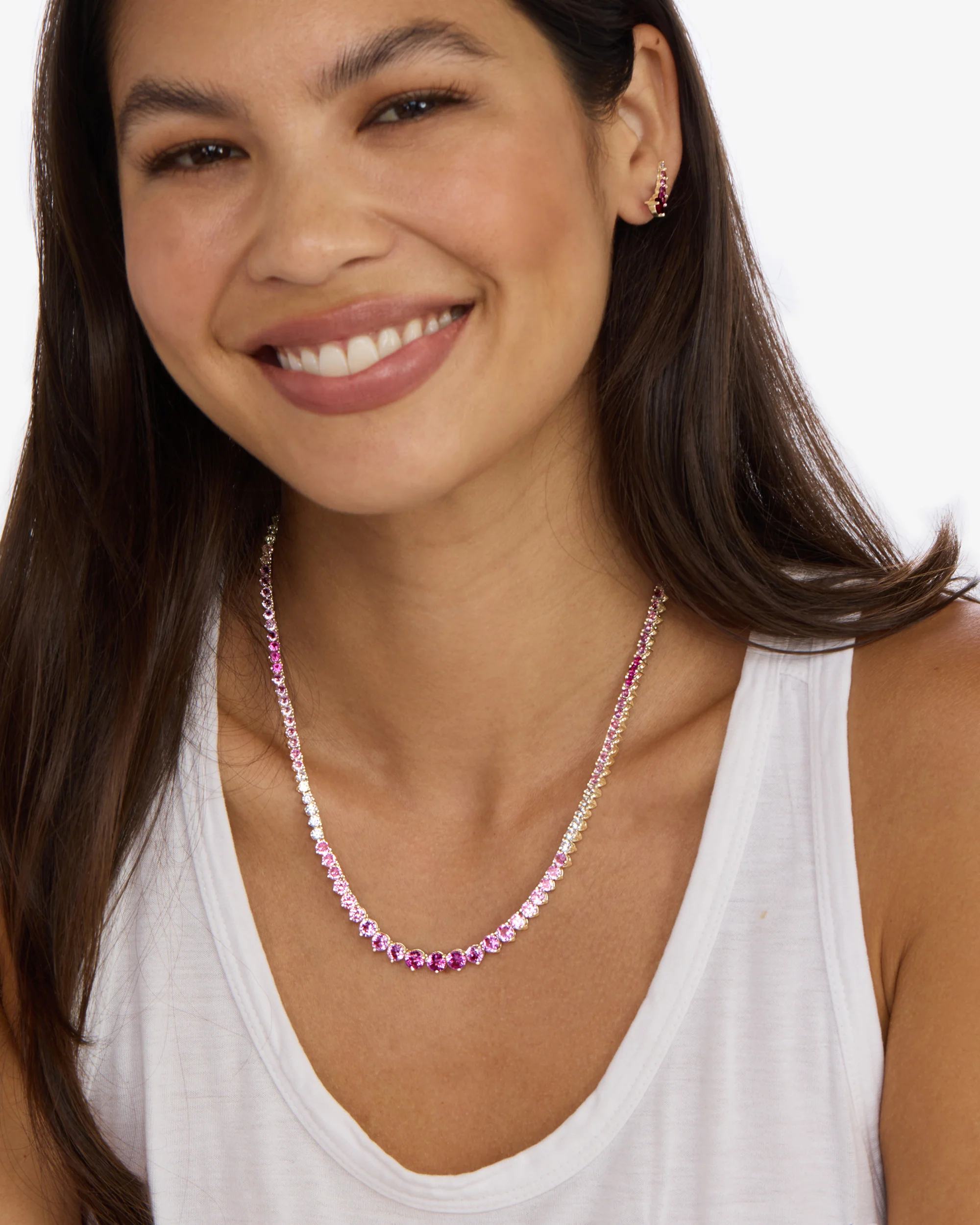 Not Your Basic Graduated Ombré Tennis Necklace - Silver|Pink Sapphire Ombré - Image 3