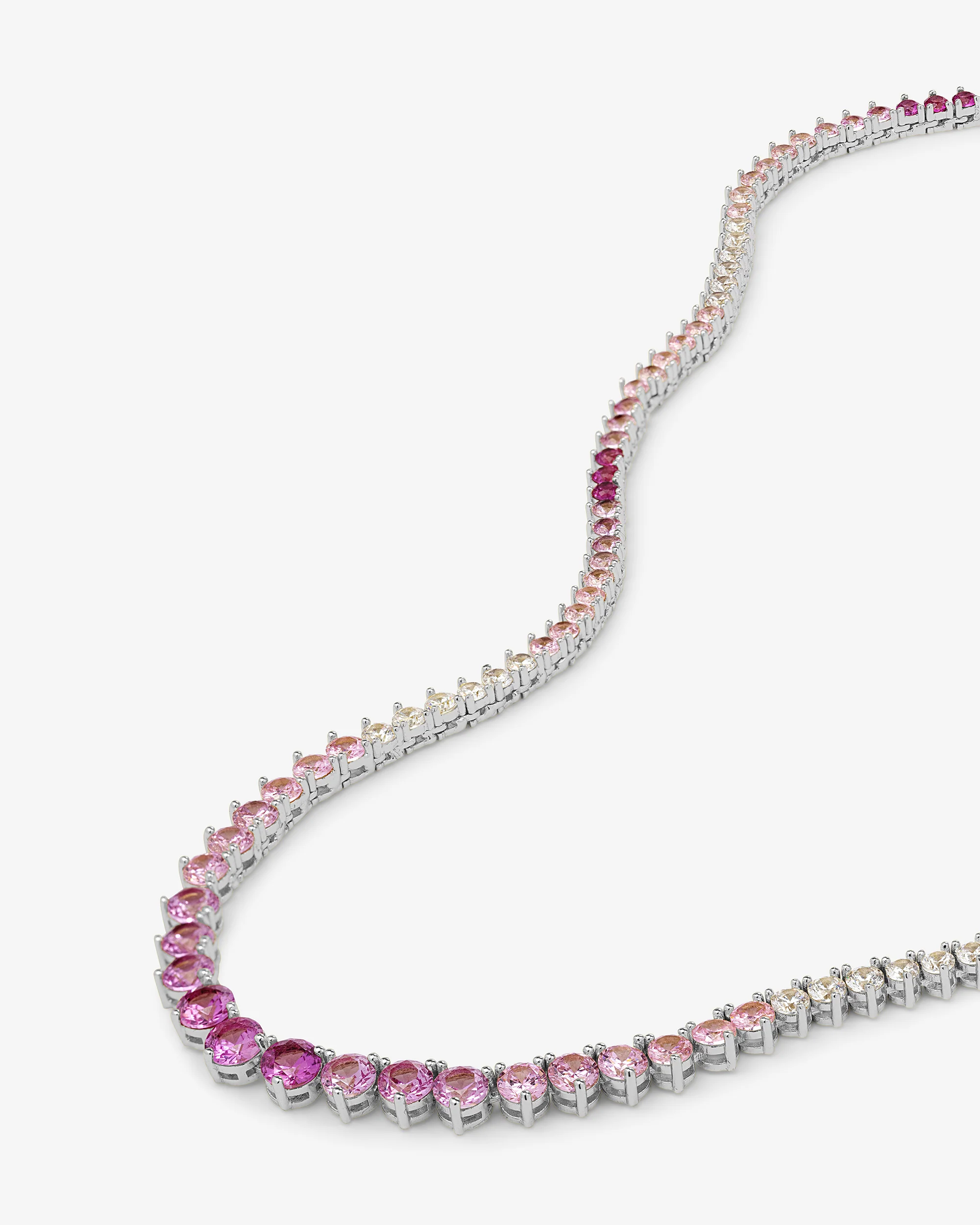 Not Your Basic Graduated Ombré Tennis Necklace - Silver|Pink Sapphire Ombré - Image 4