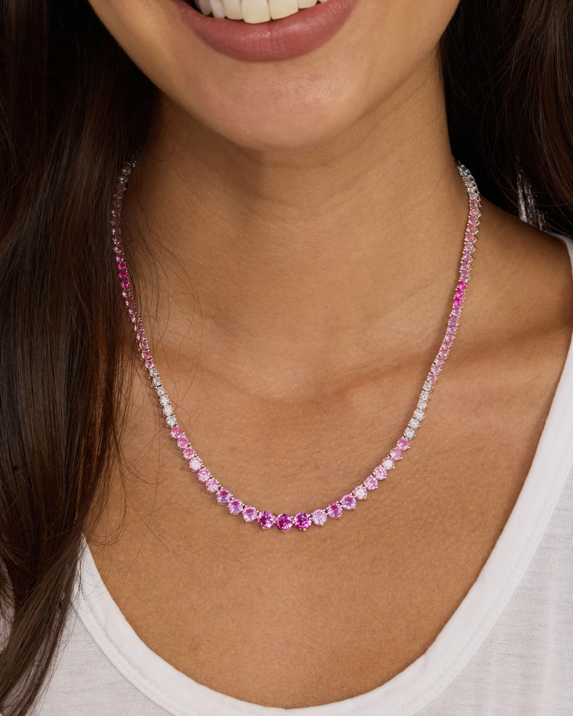 Not Your Basic Graduated Ombré Tennis Necklace - Silver|Pink Sapphire Ombré - Image 6