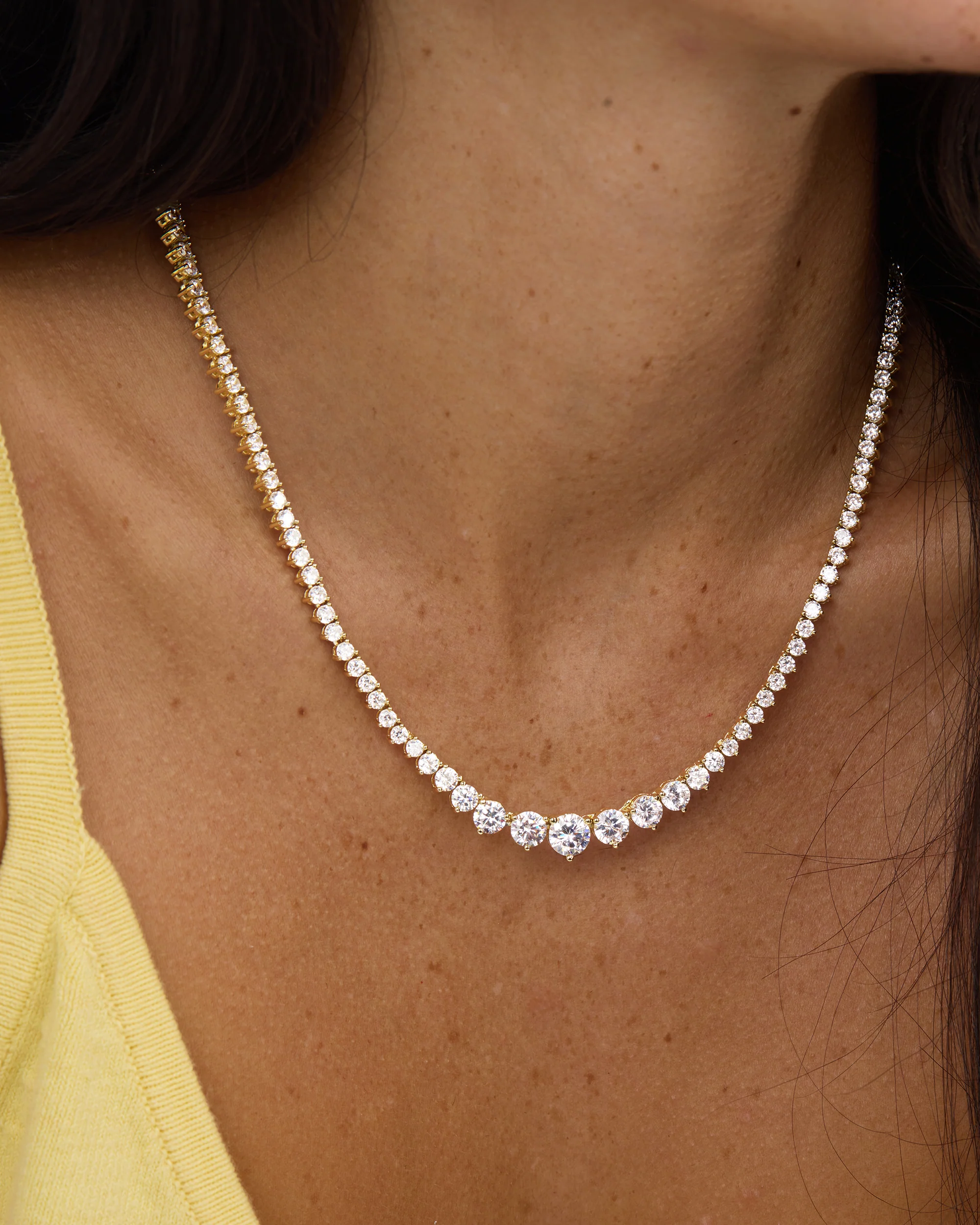 Not Your Basic Graduated Tennis Necklace - Gold|White Diamondettes - Image 3