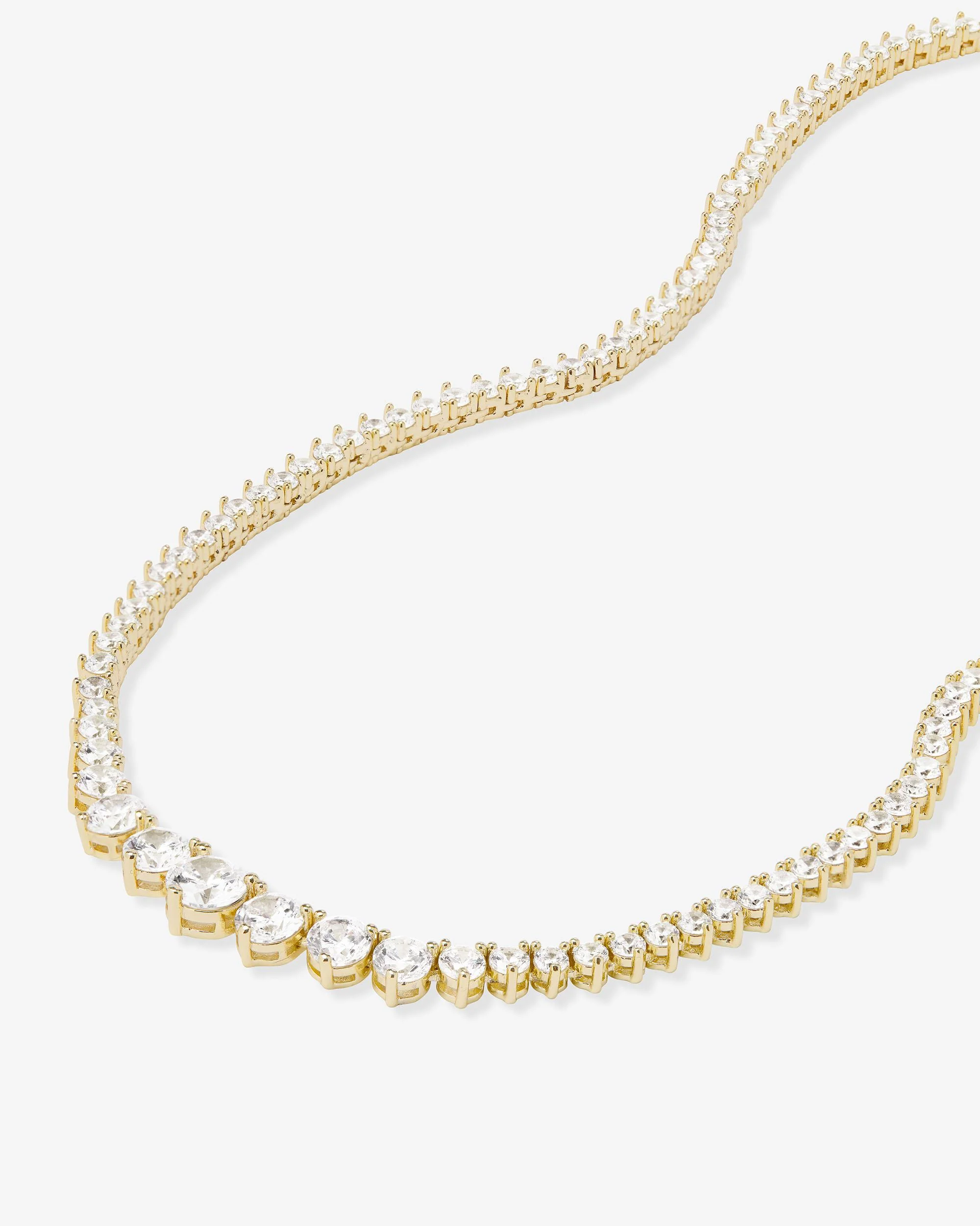 Not Your Basic Graduated Tennis Necklace - Gold|White Diamondettes - Image 4
