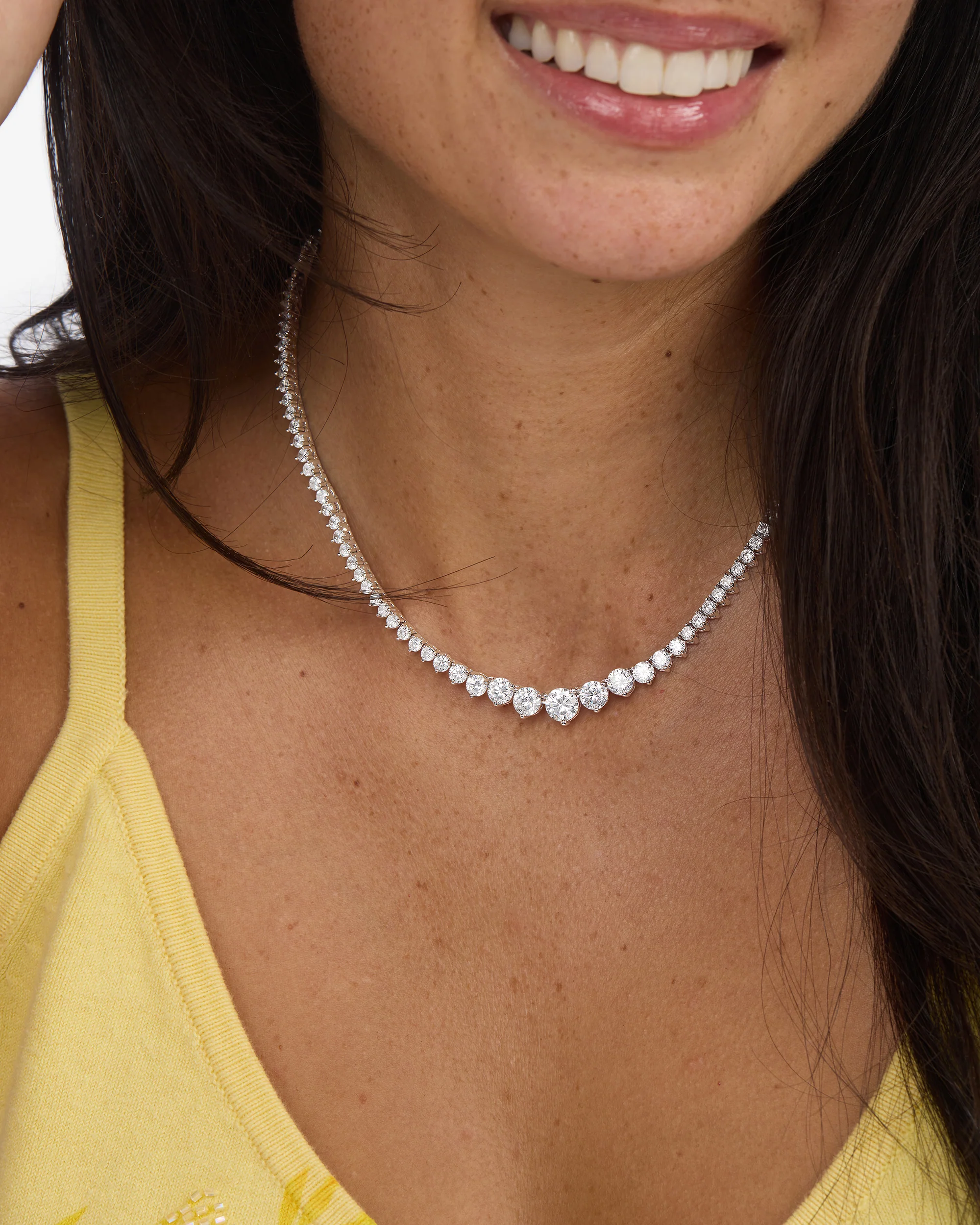 Not Your Basic Graduated Tennis Necklace - Silver|White Diamondettes - Image 2
