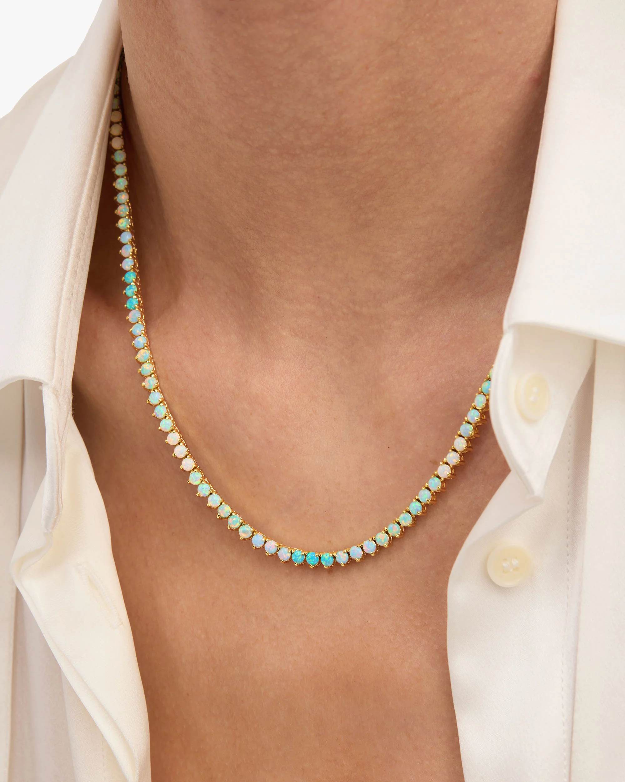 Not Your Basic Ombré Tennis Necklace - Gold|Blue Opal Ombré - Image 6