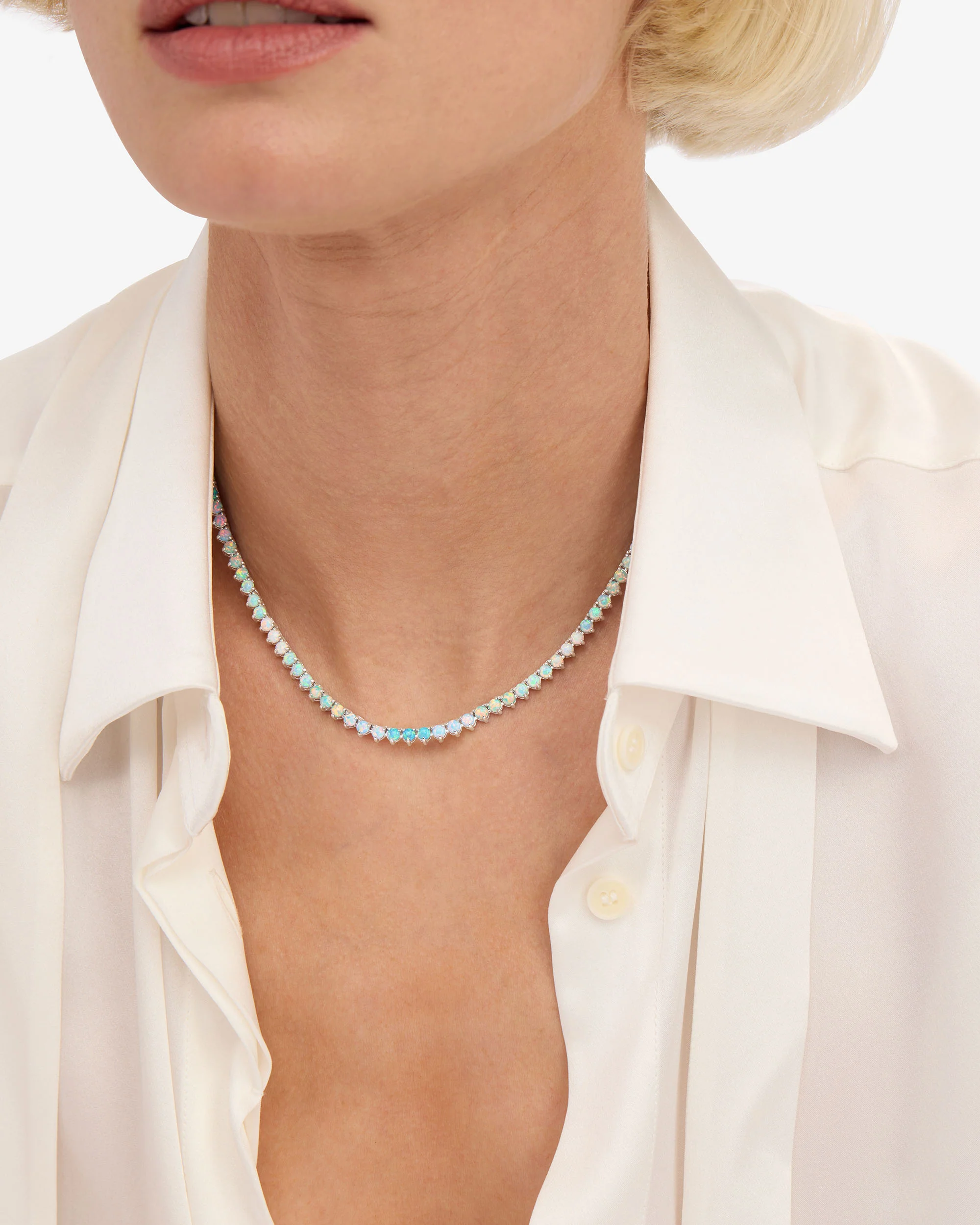 Not Your Basic Ombré Tennis Necklace - Silver|Blue Opal Ombré - Image 2