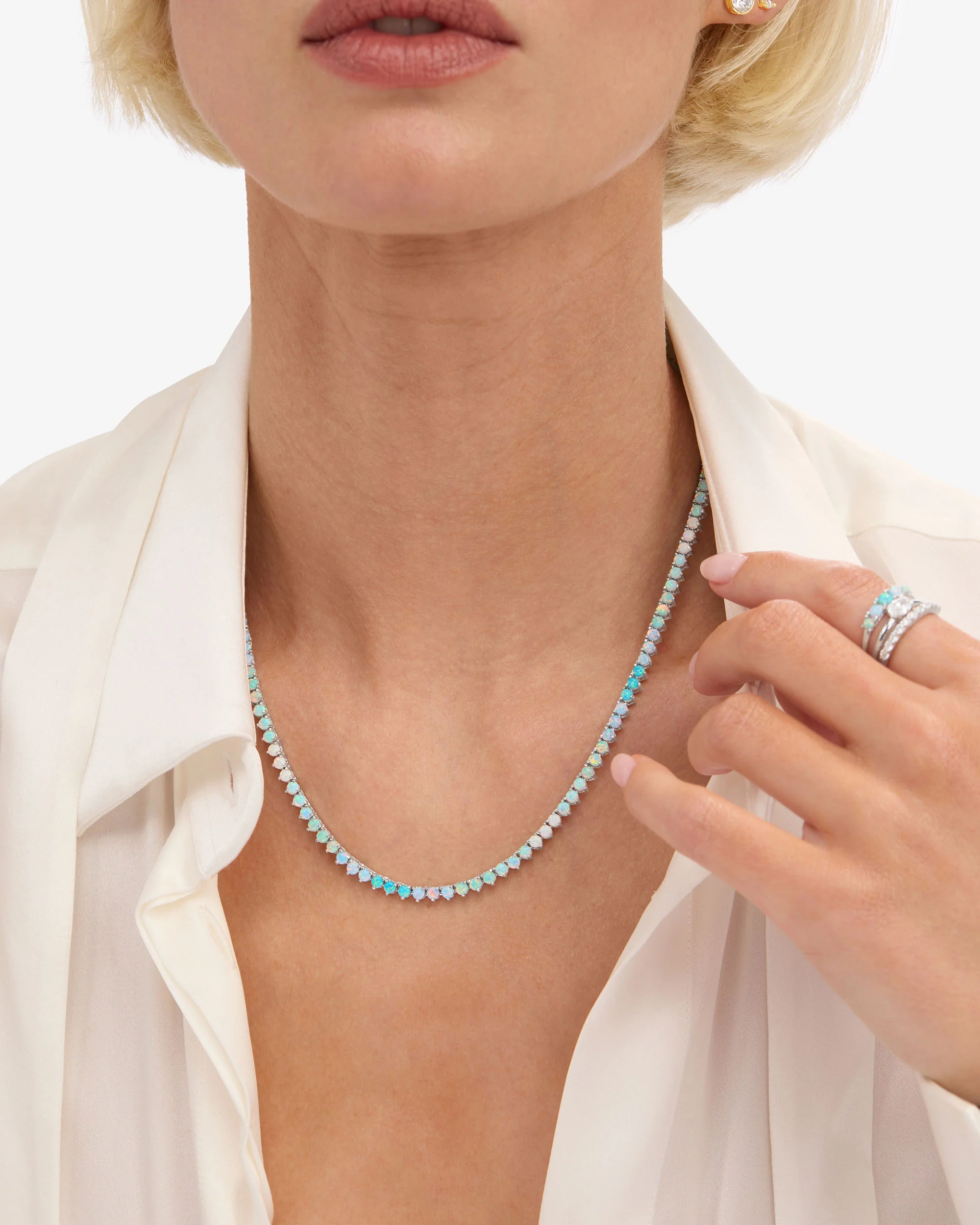 Not Your Basic Ombré Tennis Necklace - Silver|Blue Opal Ombré - Image 3
