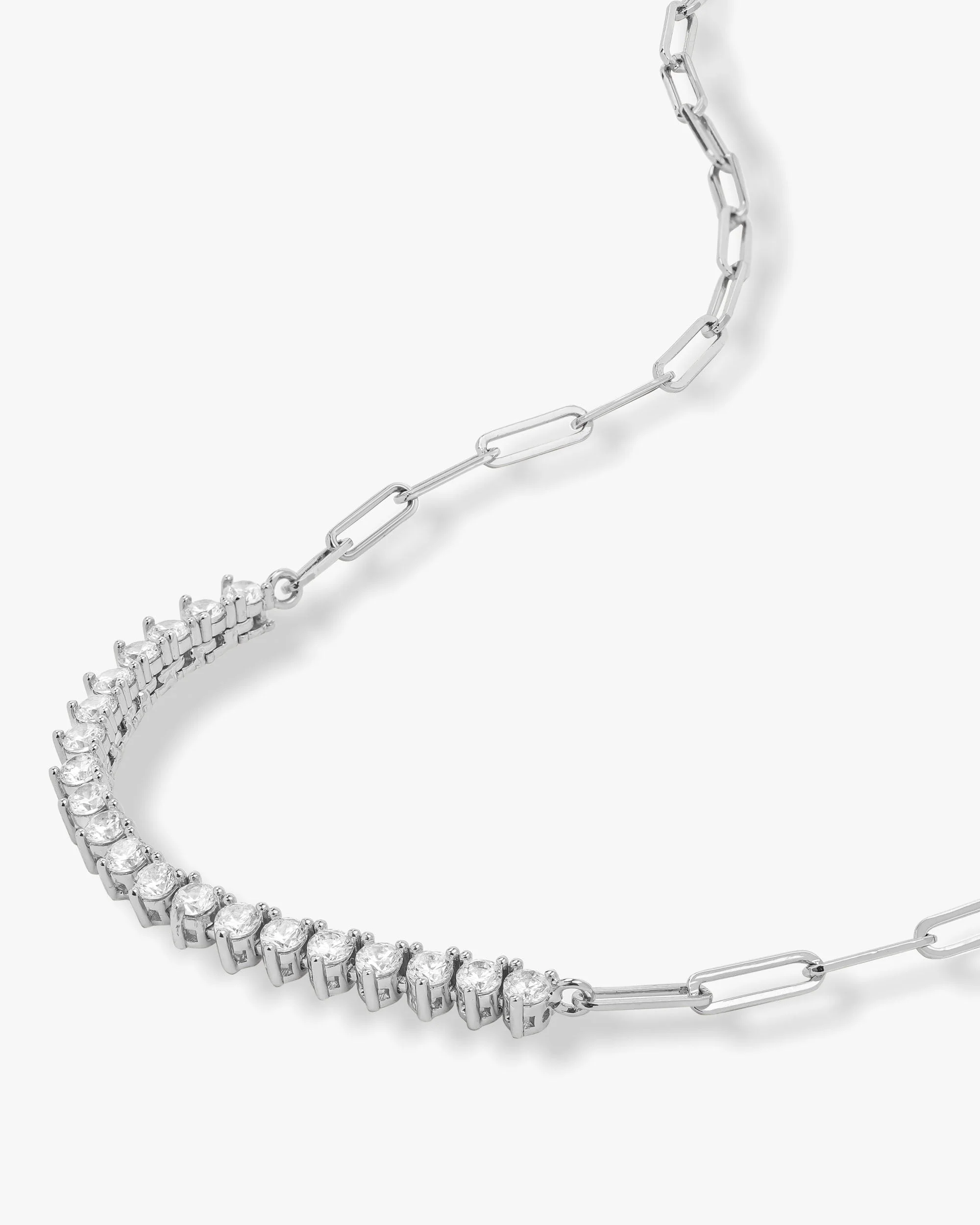 Not Your Basic Samantha Tennis Necklace - Silver|White Diamondettes - Image 3