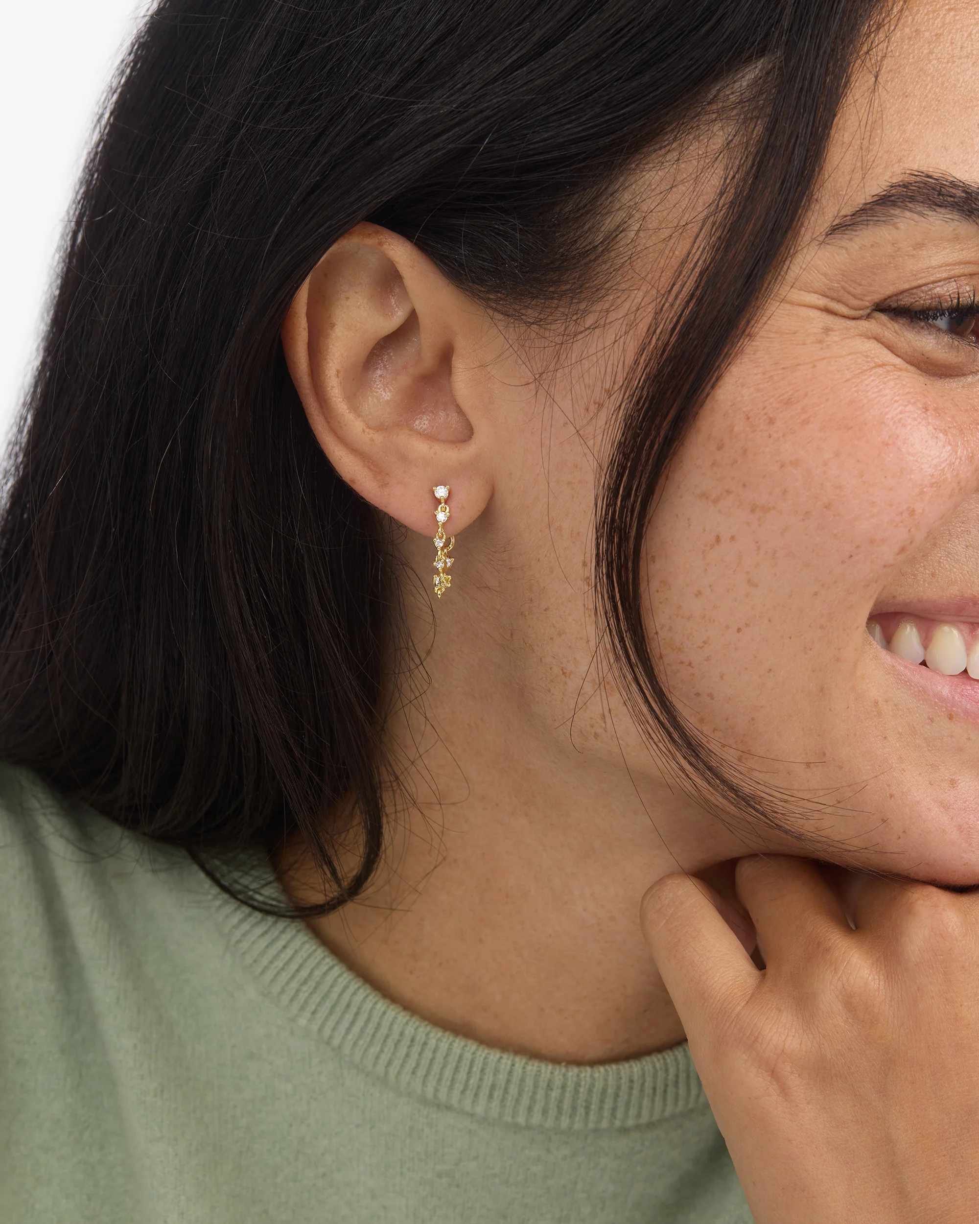 Not Your Basic Soft Hoop Earrings - Gold|White Diamondettes - Image 4