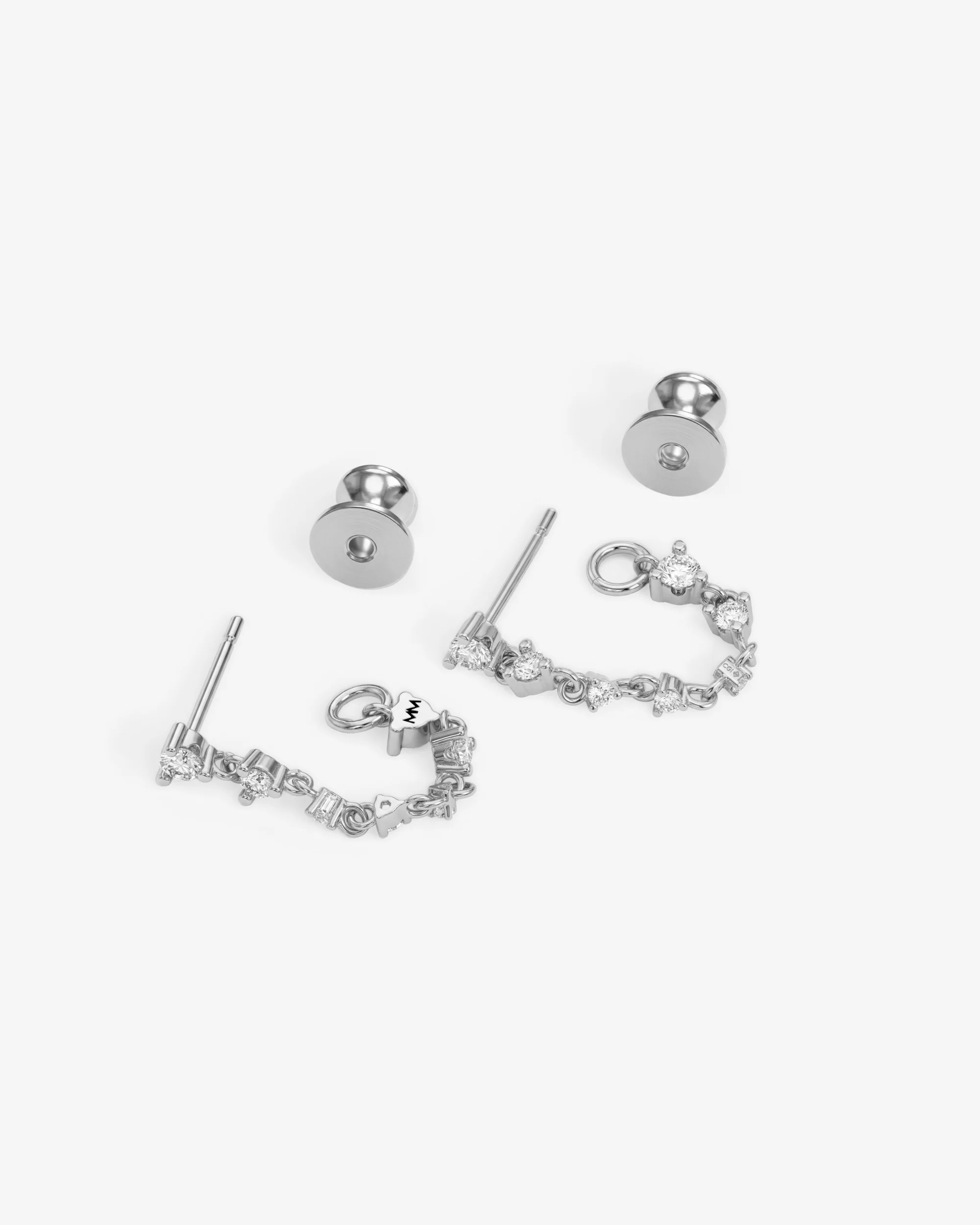Not Your Basic Soft Hoop Earrings - Silver|White Diamondettes - Image 3