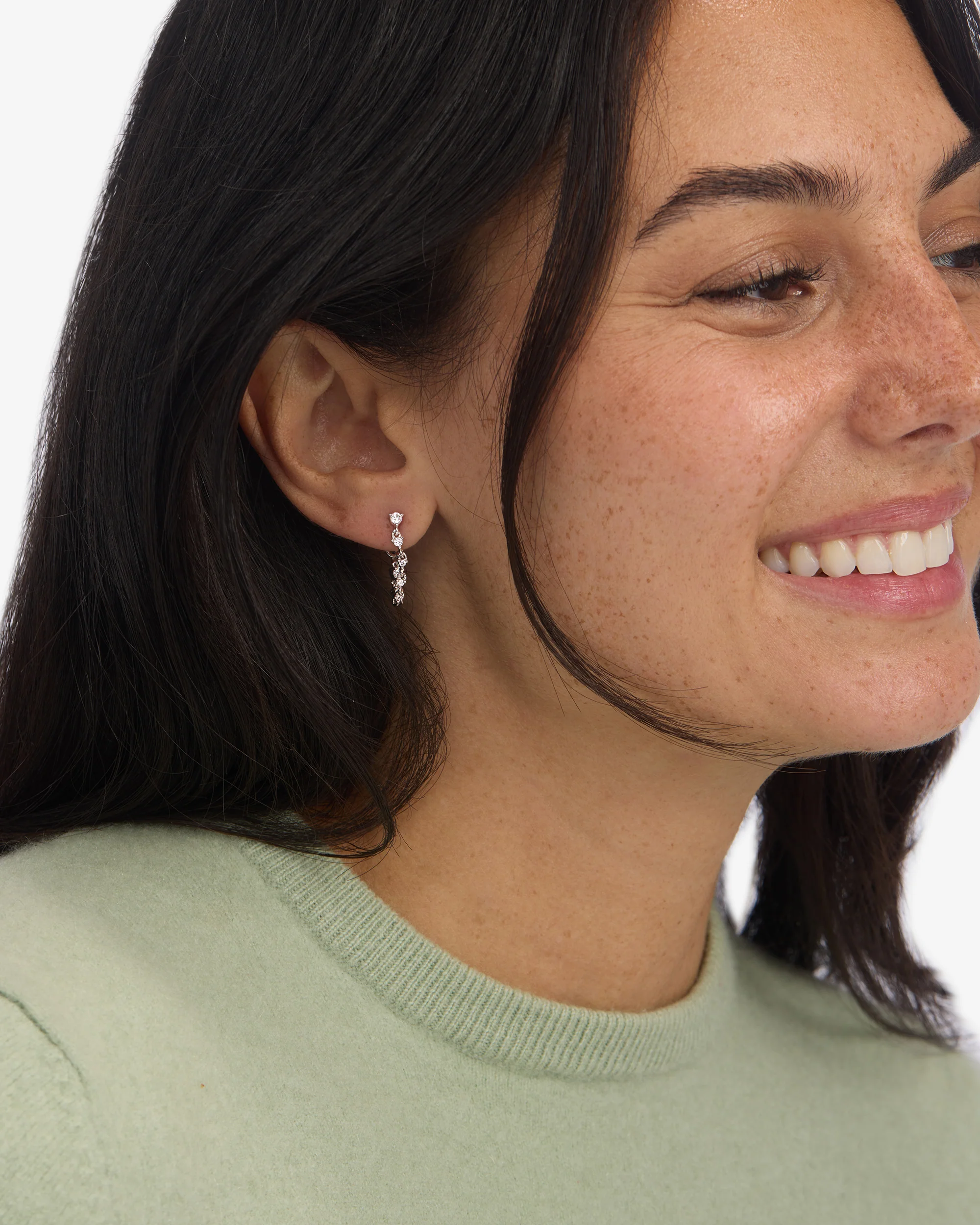 Not Your Basic Soft Hoop Earrings - Silver|White Diamondettes - Image 4