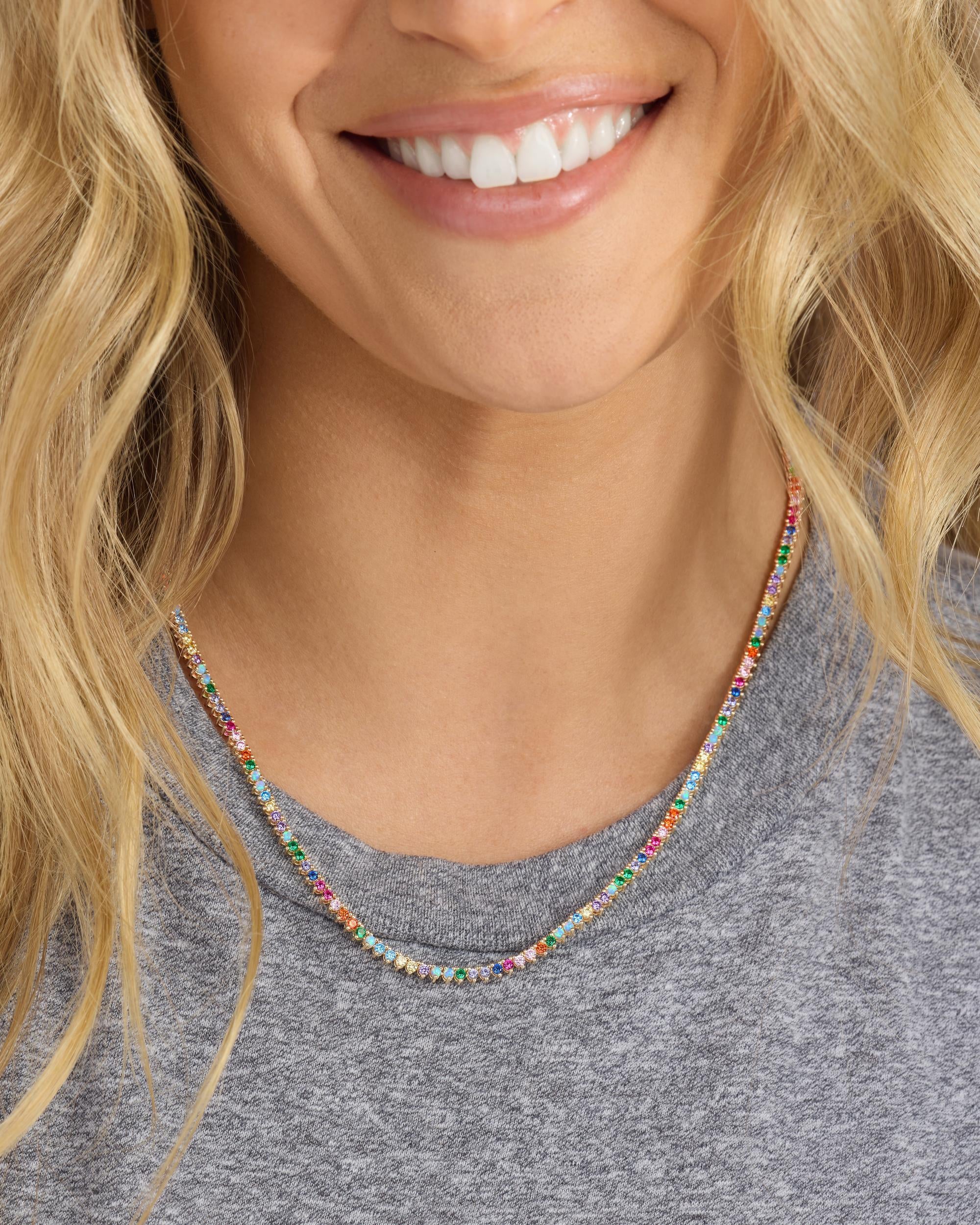 Not Your Basic Tennis Necklace 2mm - Gold|Multi Stone - Image 3